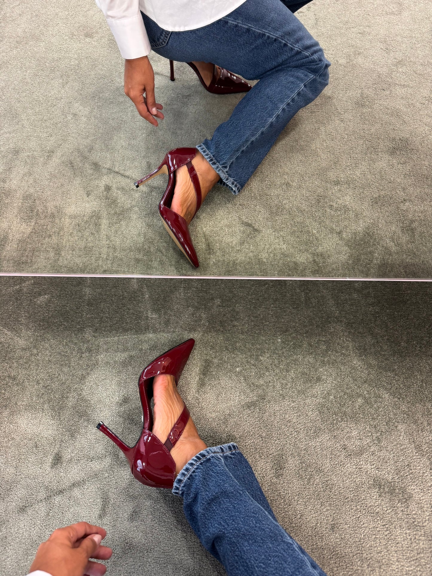 Décolleté bordeaux in vernice con listino