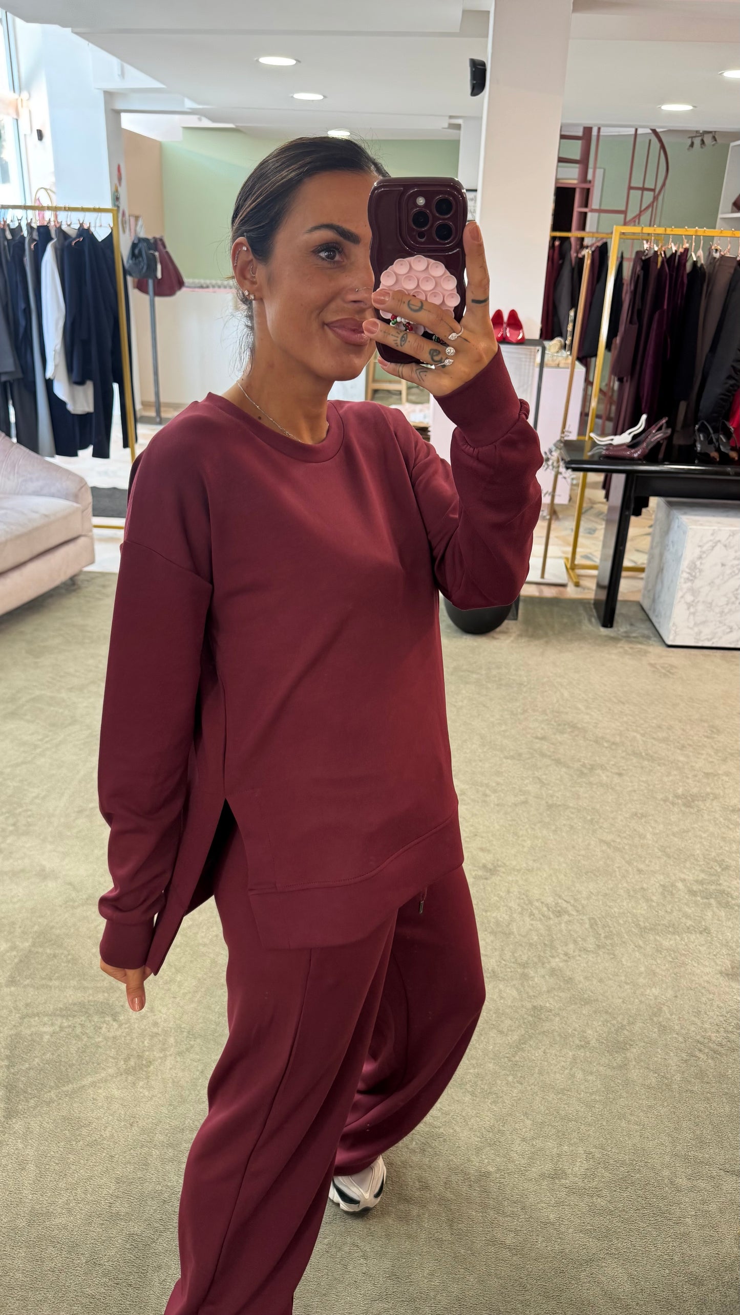 Felpa bordeaux girocollo in modal sy