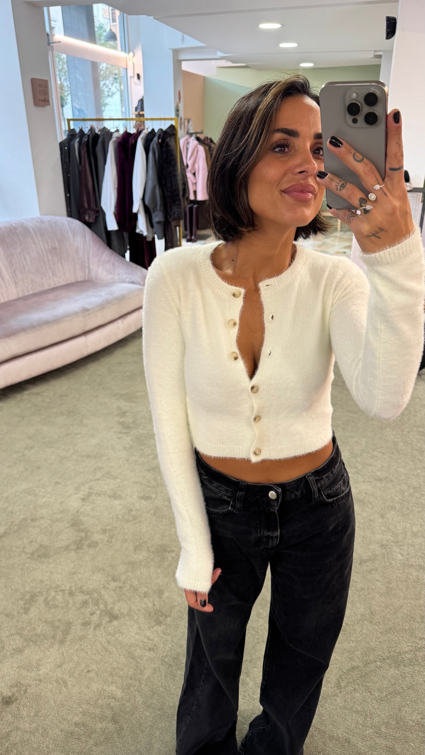 Cardigan teddy panna crop gl