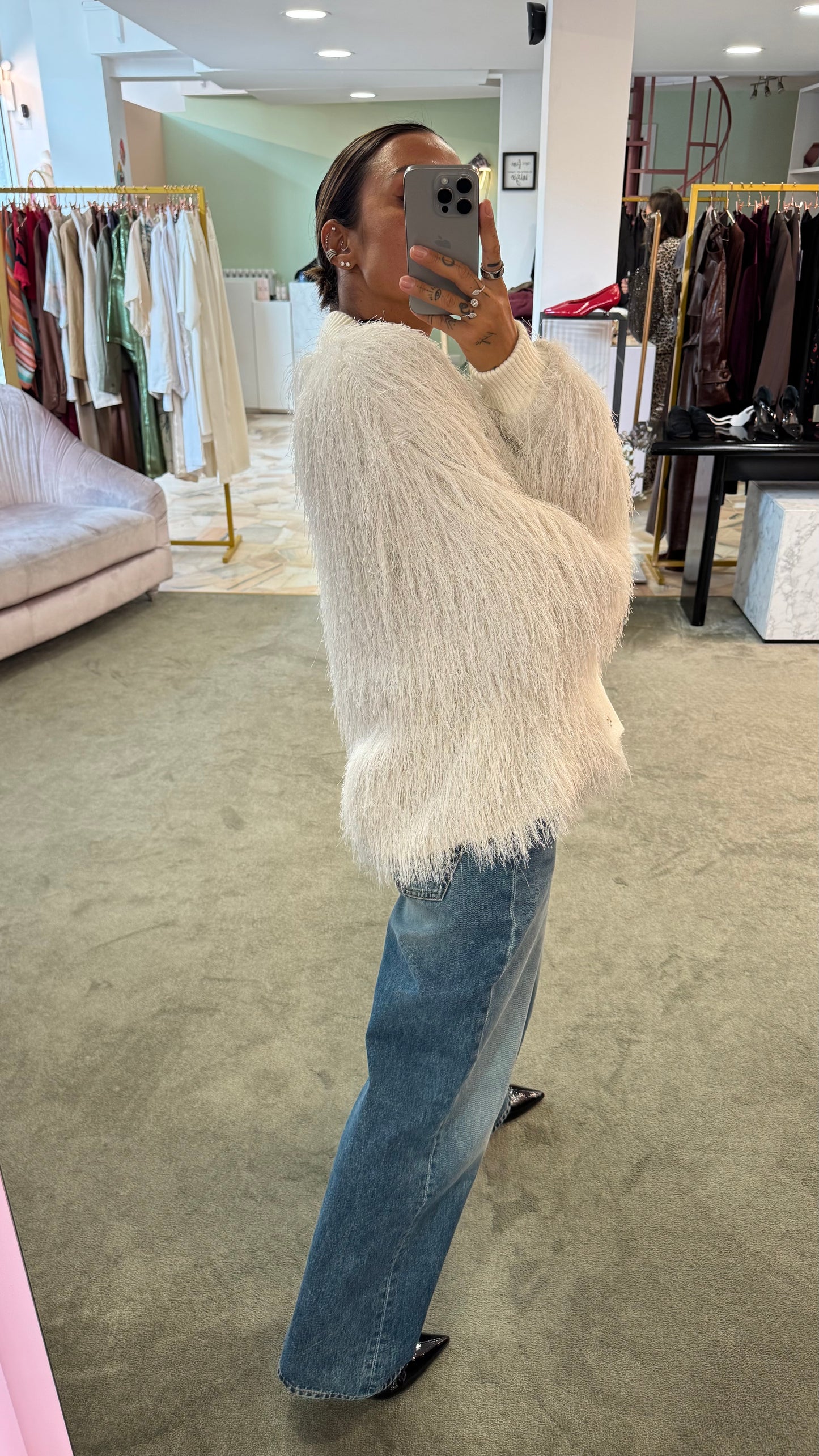 Cardigan bomber bianco piume Actualee