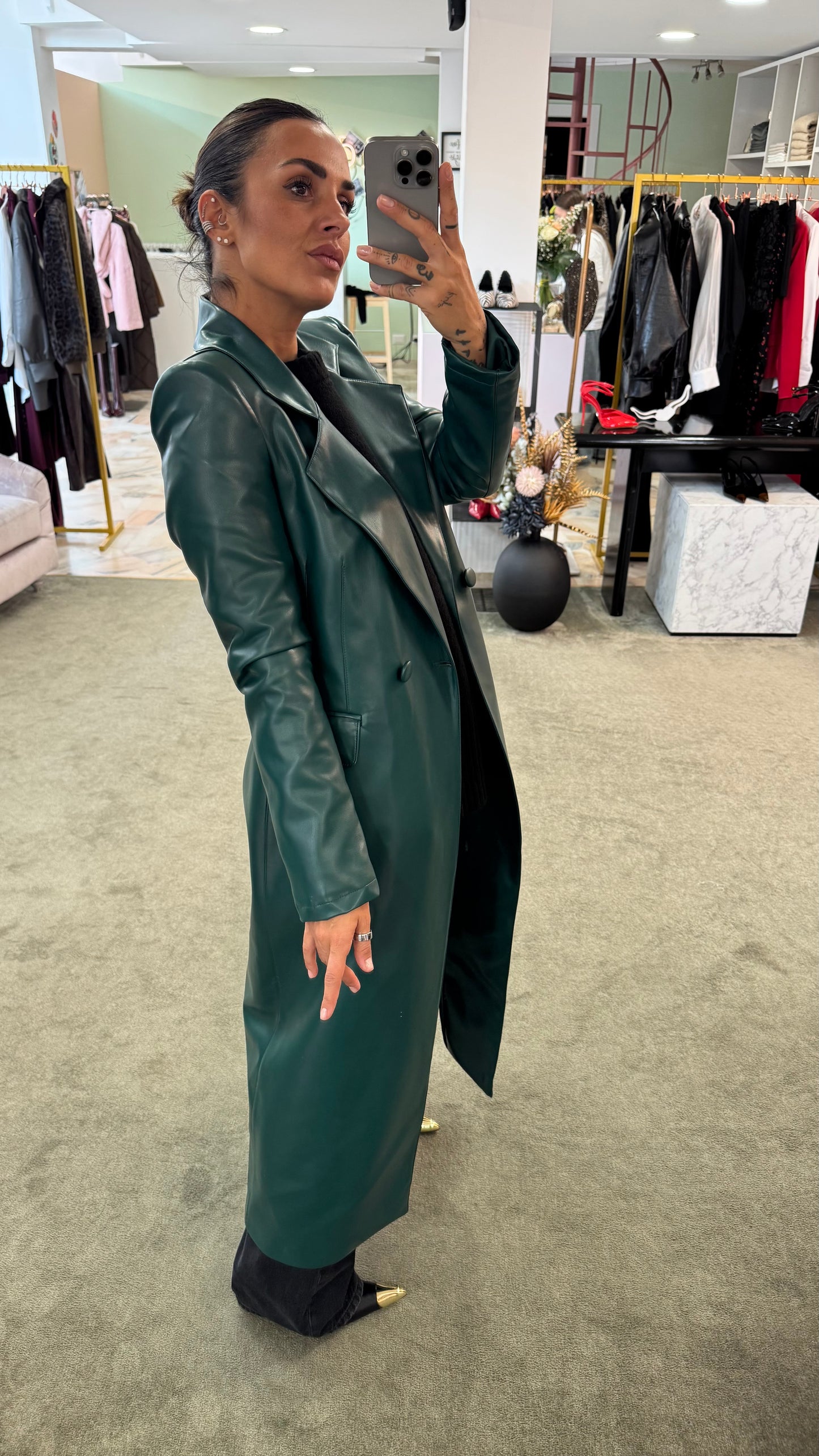 Cappotto lungo ecopelle verde ks