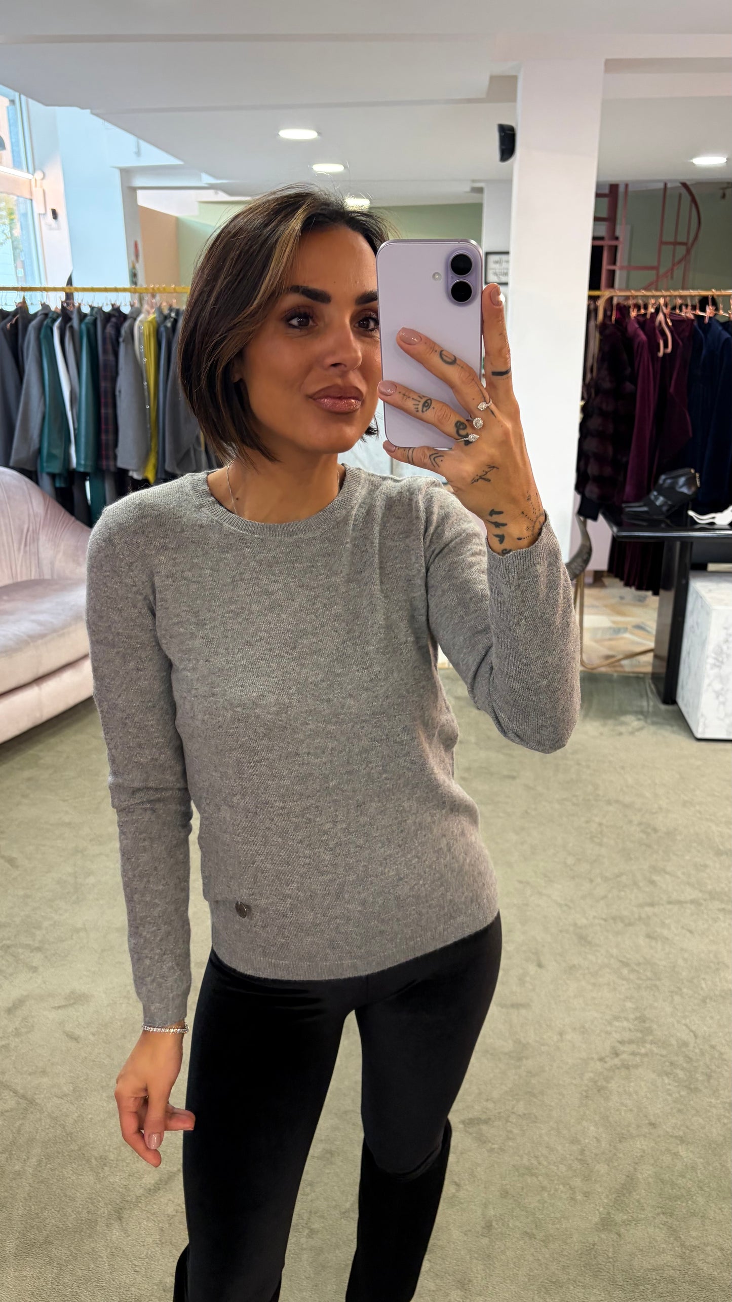 Maglione girocollo grigio in angora tk