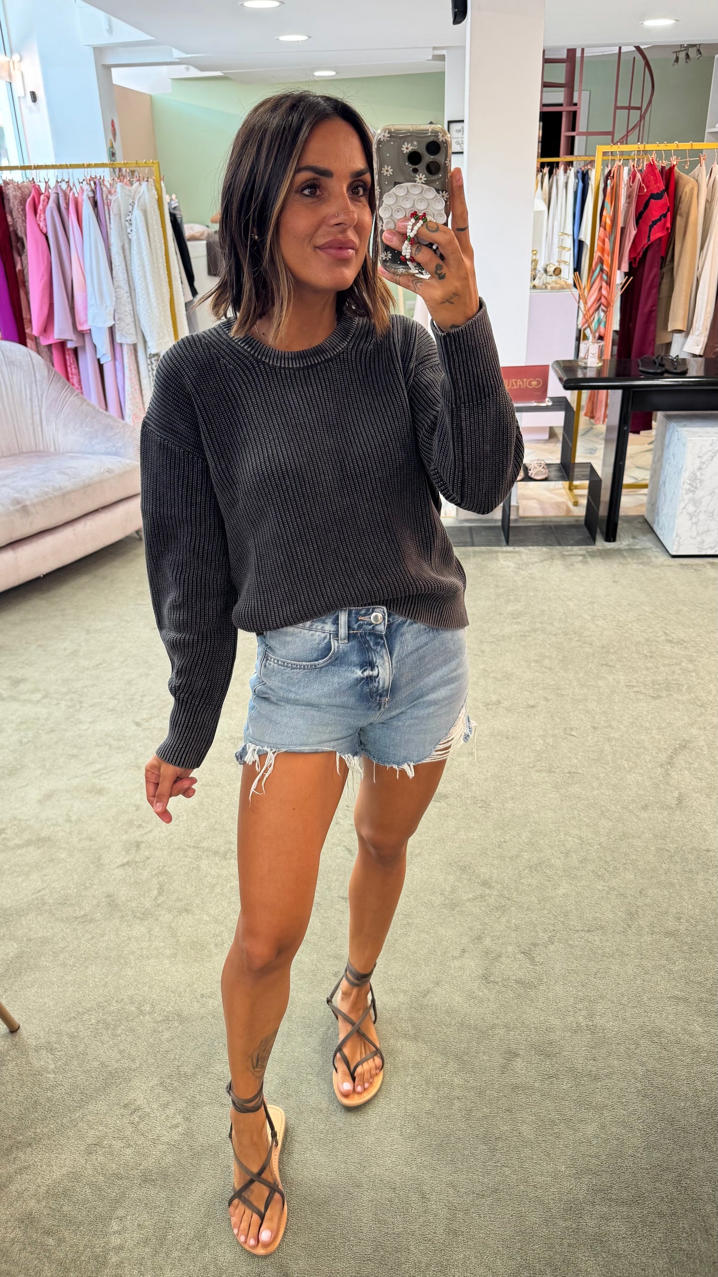 Maglione grigio stonewashed a costine jx