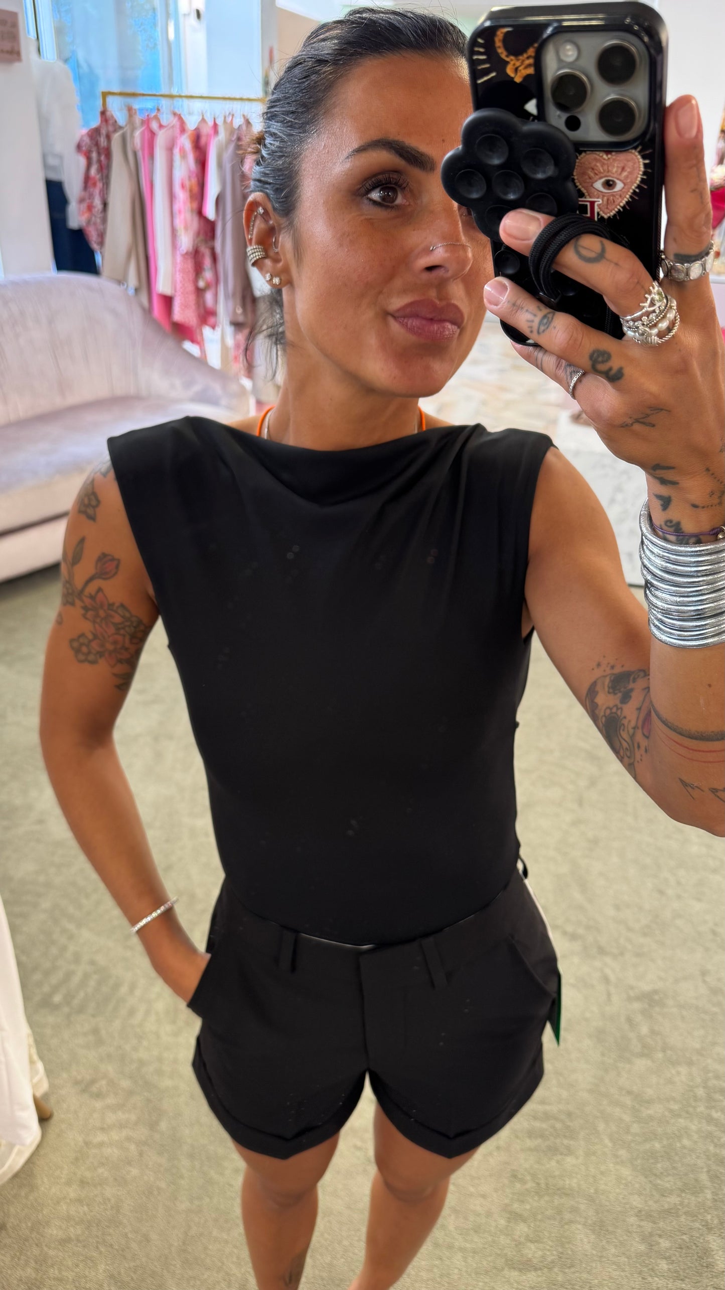 Body nero scollo retro in licra ks
