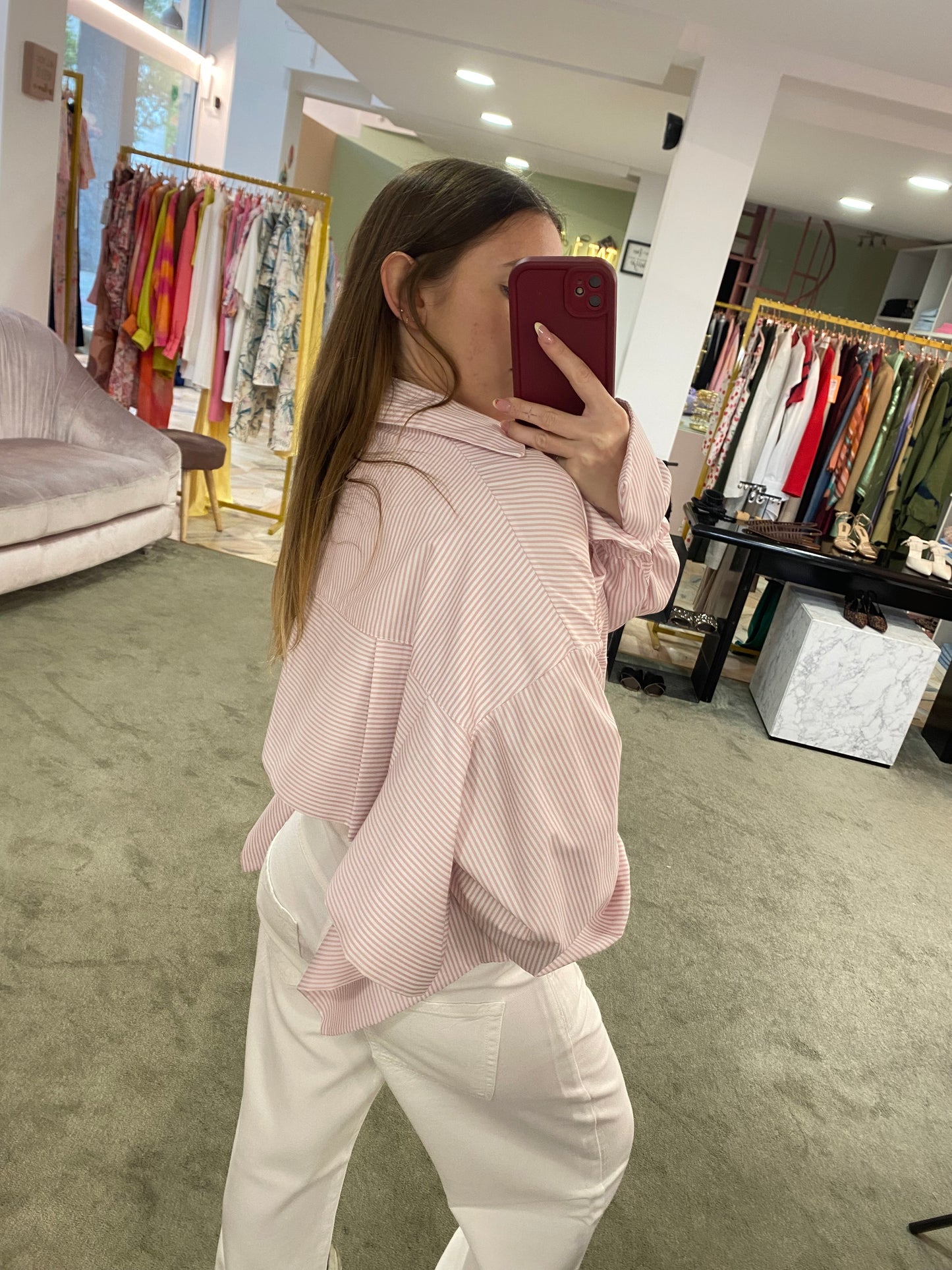 Camicia rosa a righe schiena scoperta ks