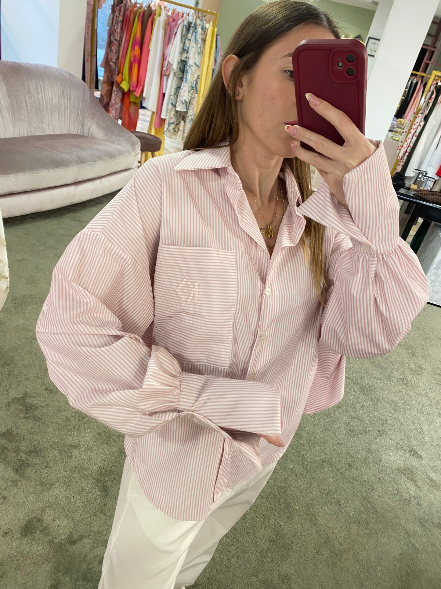 Camicia rosa a righe schiena scoperta ks