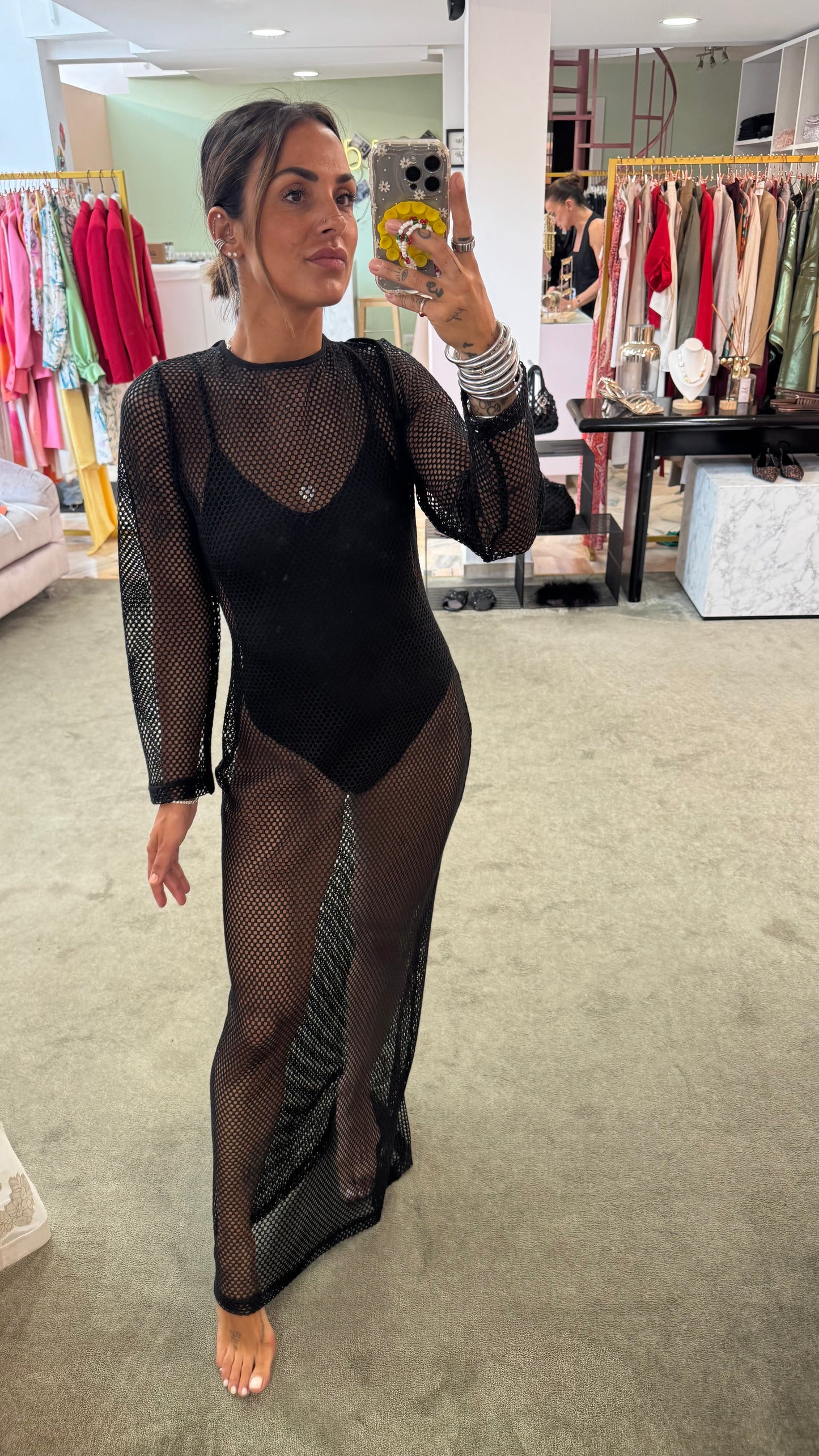 Abito lungo nero crochet Matinée