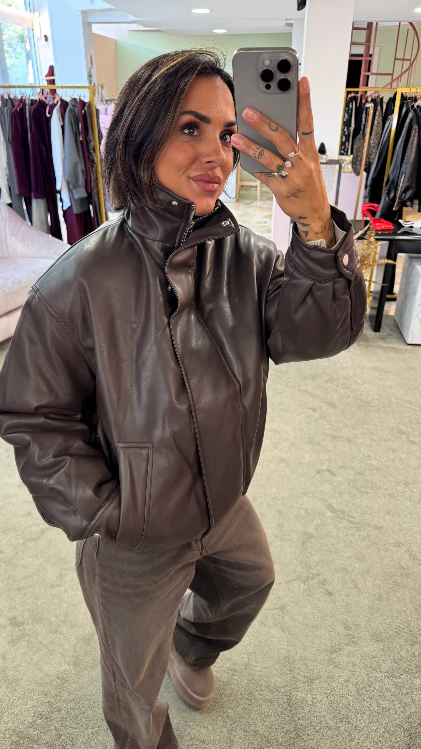 Bomber aviator marrone testa di moro imbottito in ecopelle gl