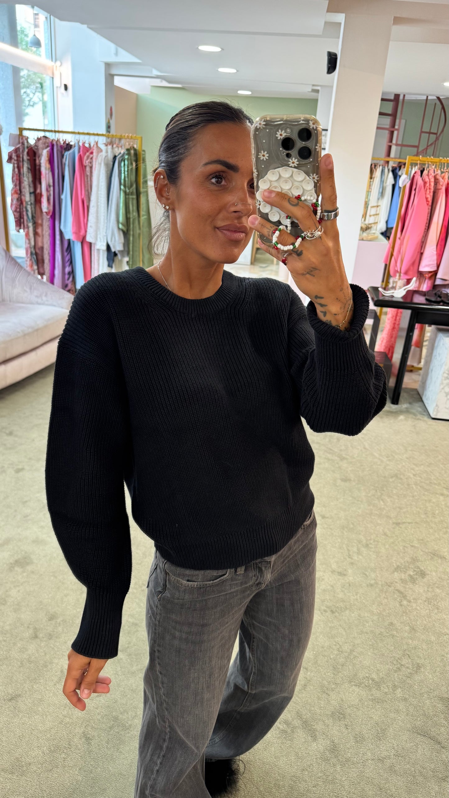 Maglione nero a costine jx