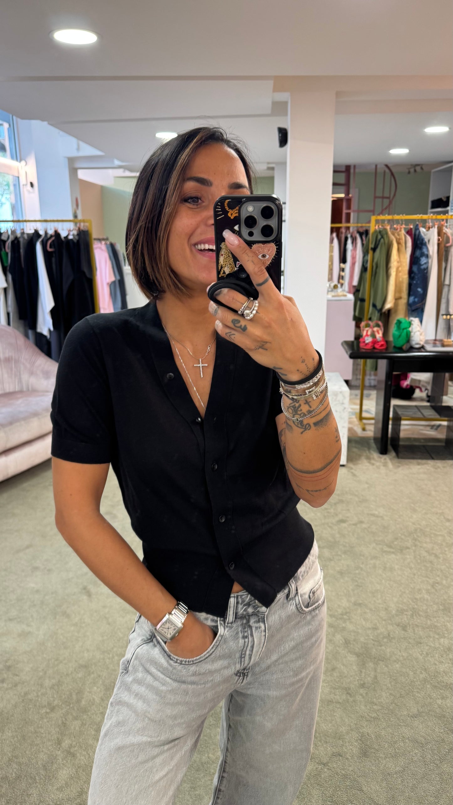 Cardigan luna nero manica corta pt