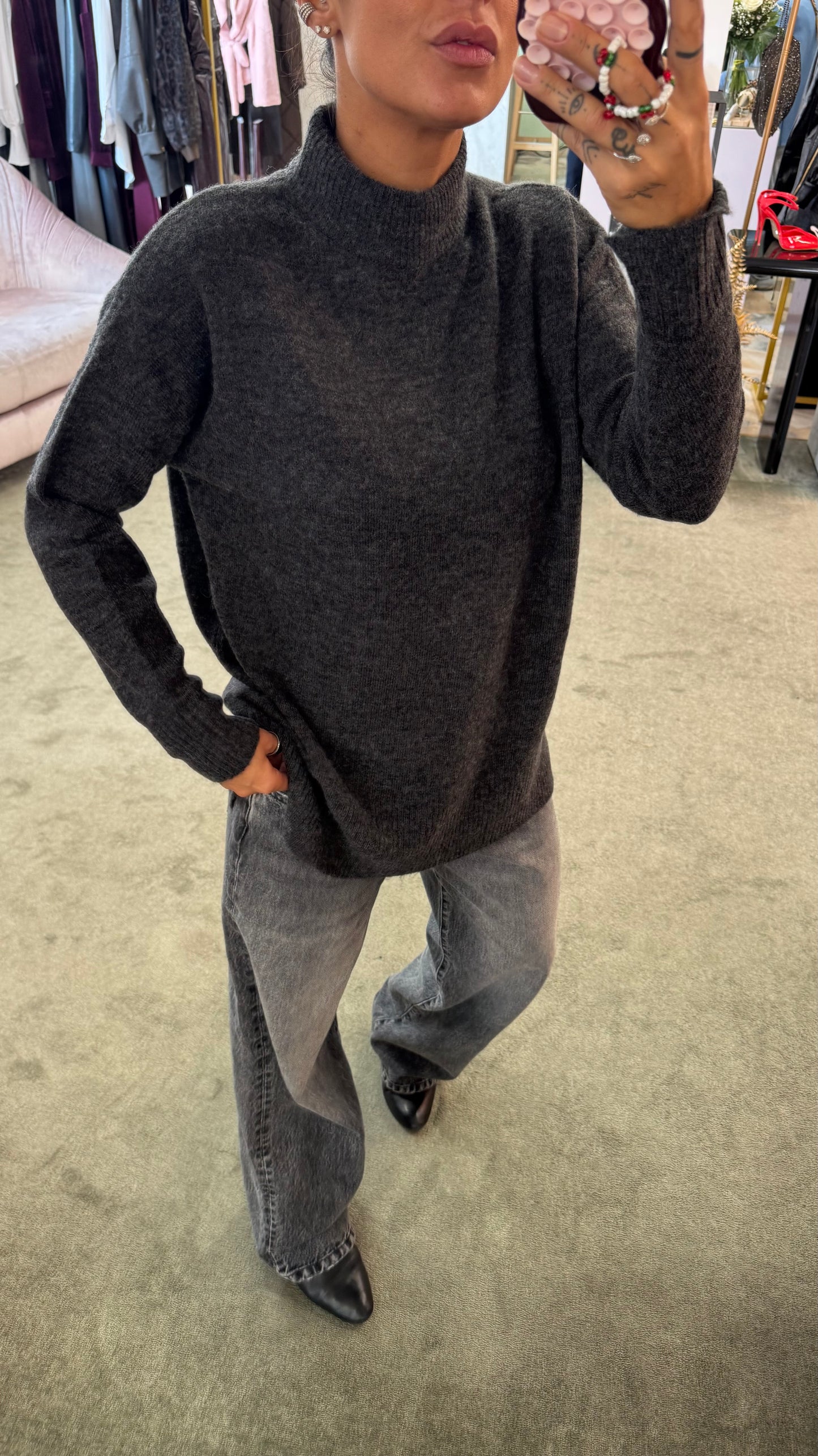 Maglione lupetto grigio scuro melange sy
