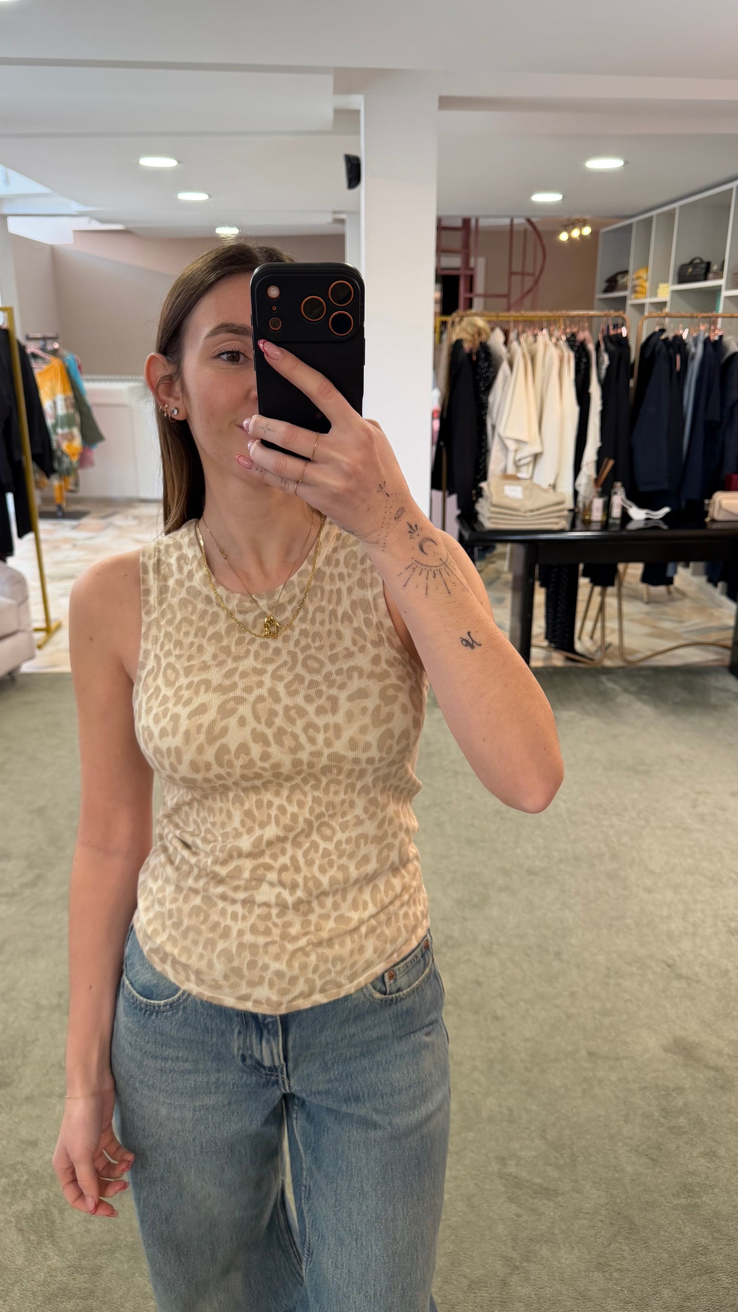 Canotta leopardata beige costine jx