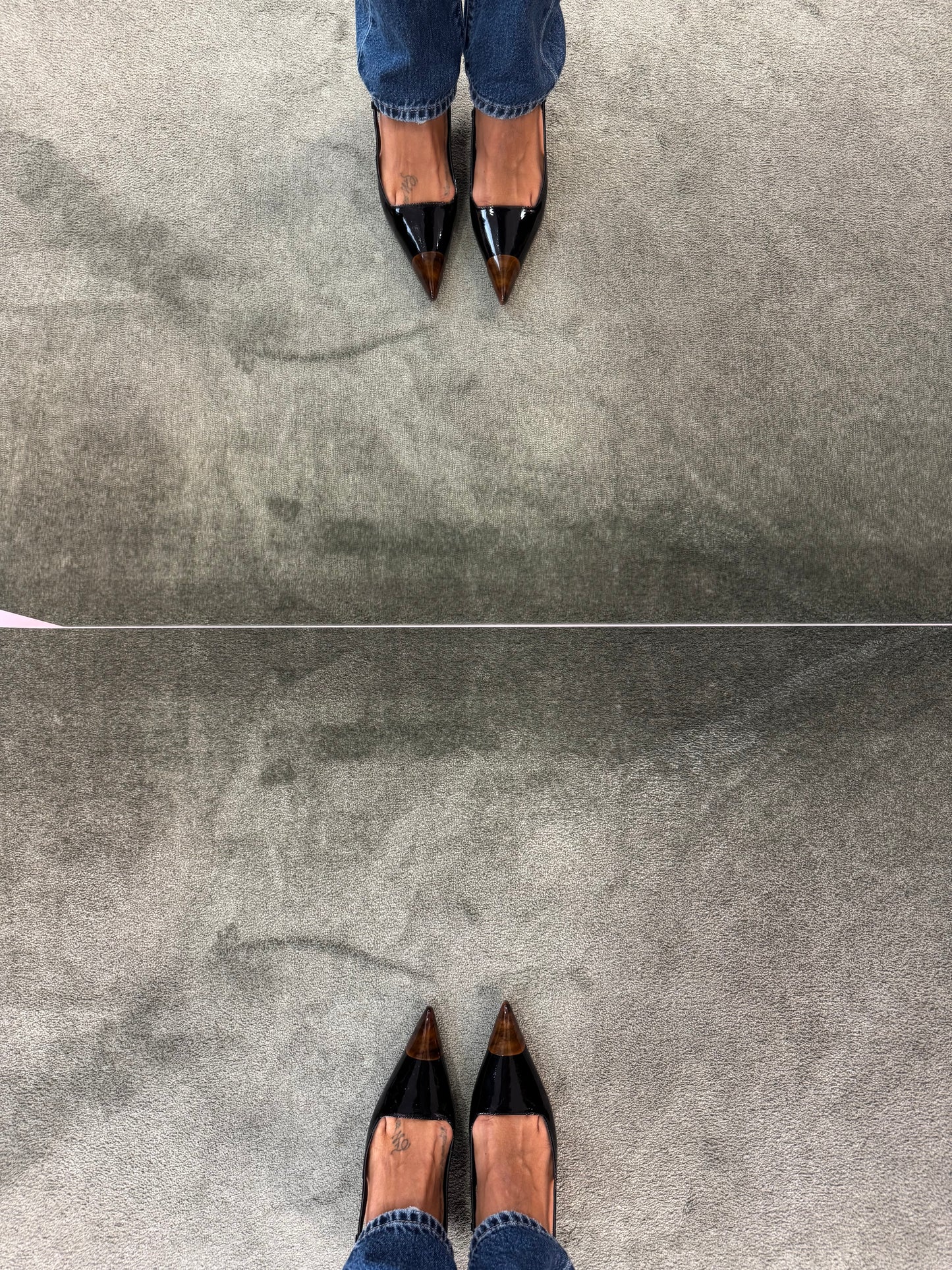 Slingback nera in vernice con punta tartarugata