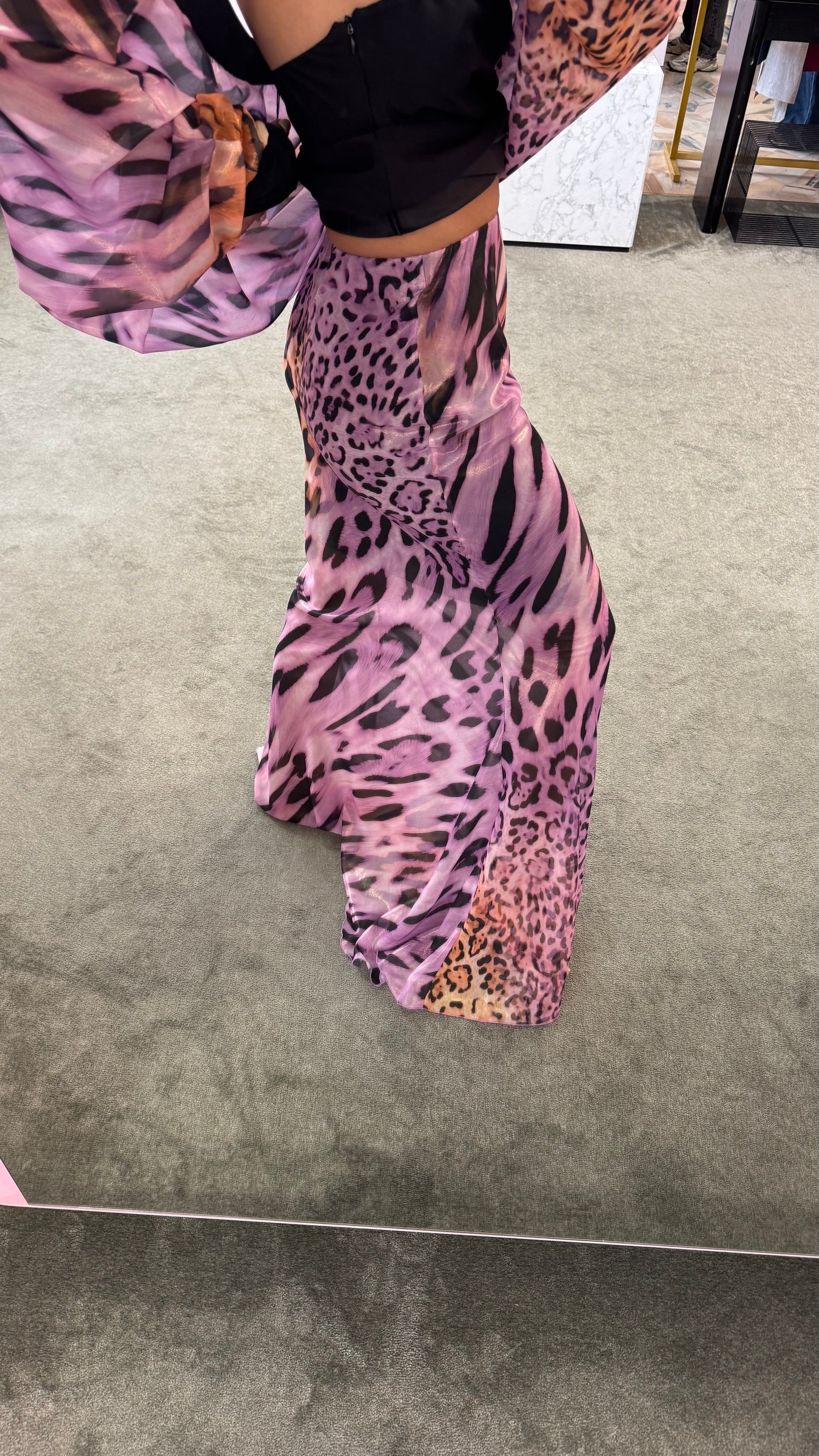 Gonna lunga leopardata laminata mq