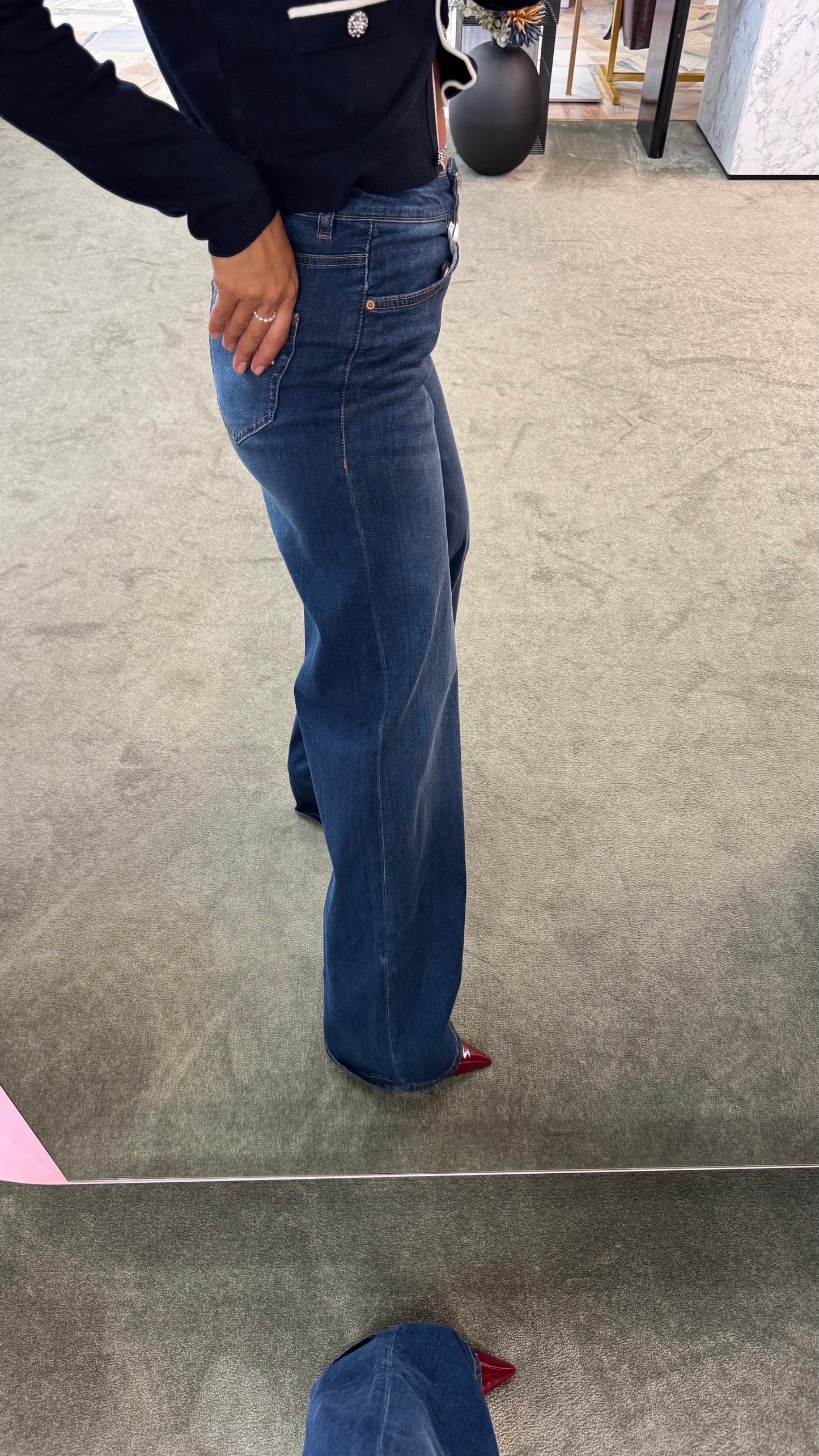 Jeans wide leg denim scuro elasticizzato fr