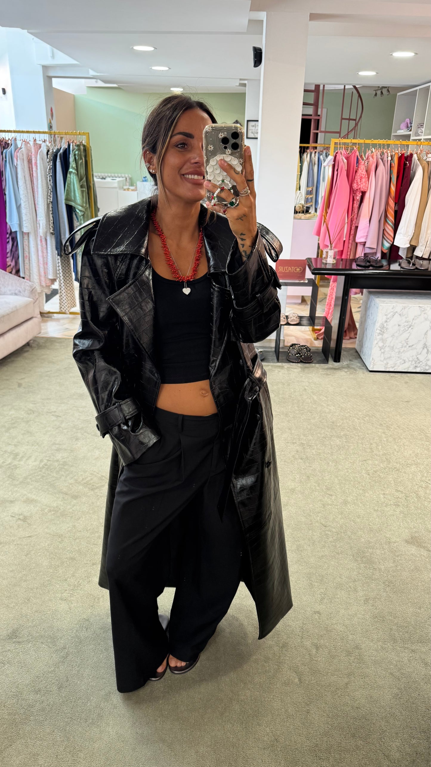 Trench lungo nero crocco Actualee