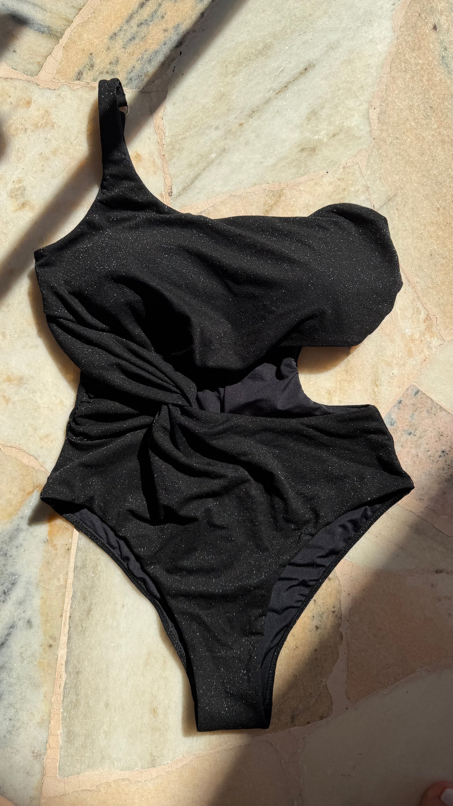 Costume intero monospalla nero lurex Cotazur