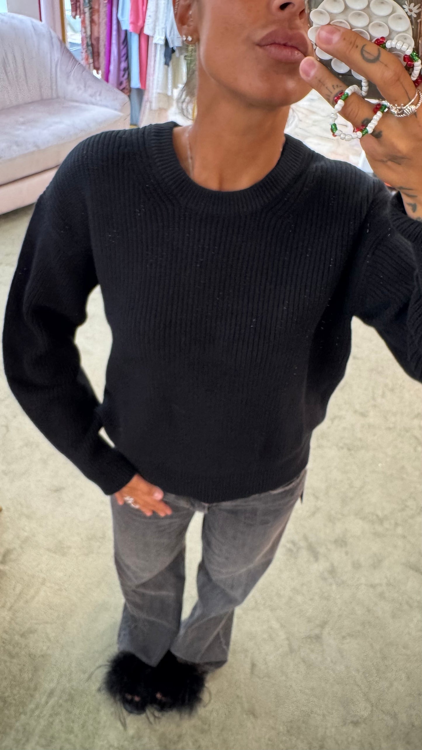 Maglione nero a costine jx