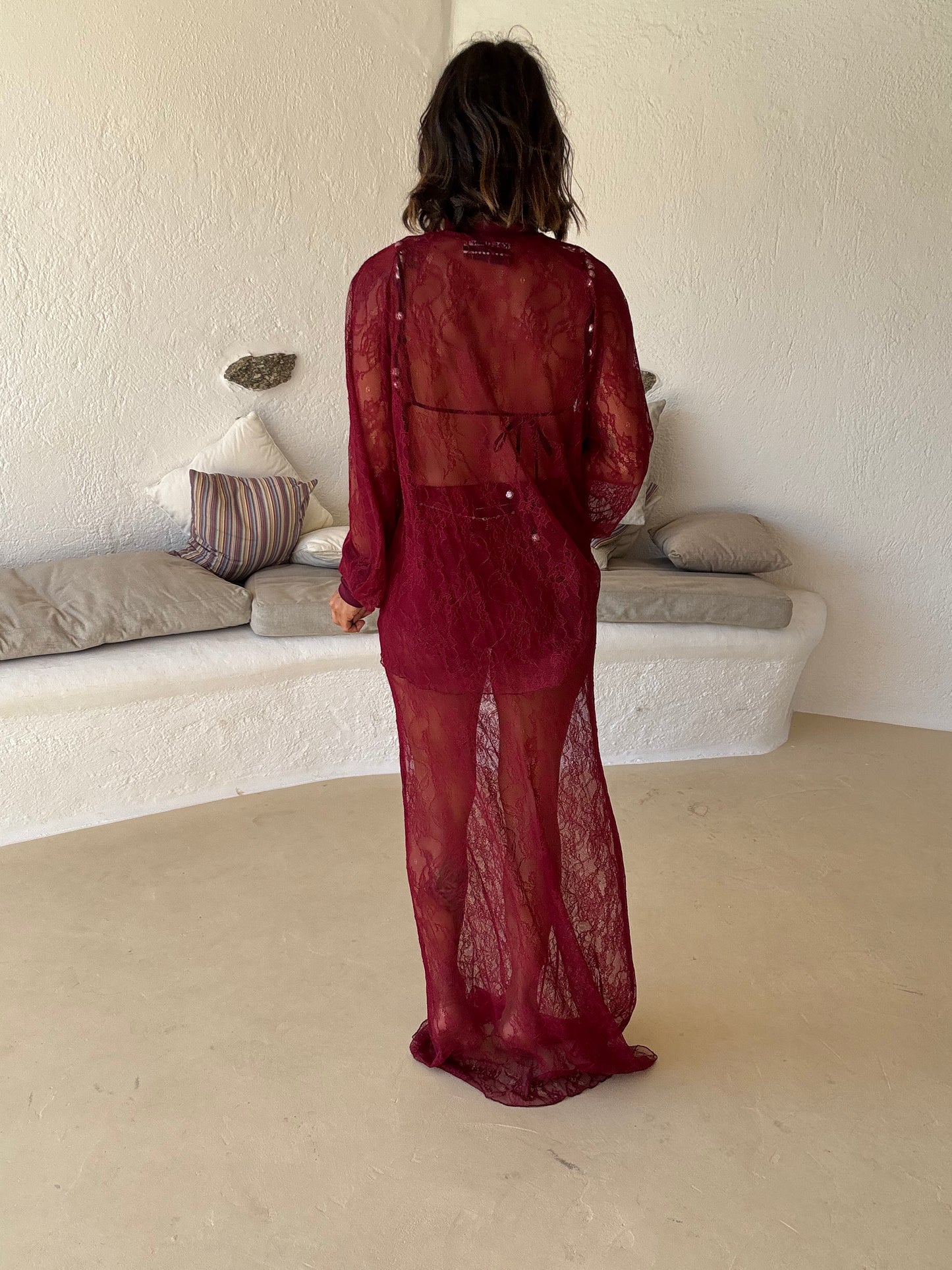 Blusa lupetto bordeaux in pizzo ks