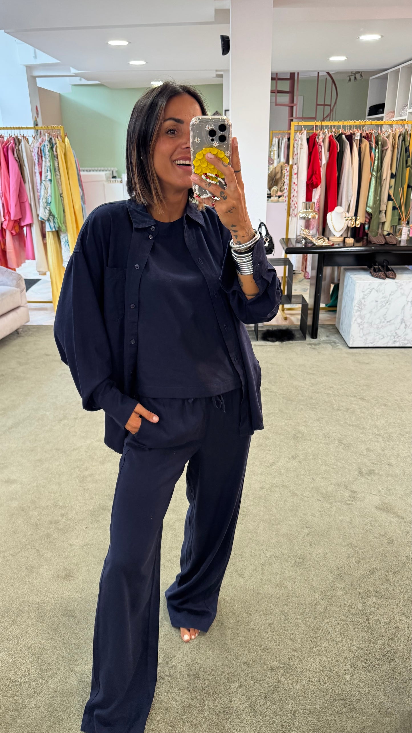 Camicia blu notte in lino jx