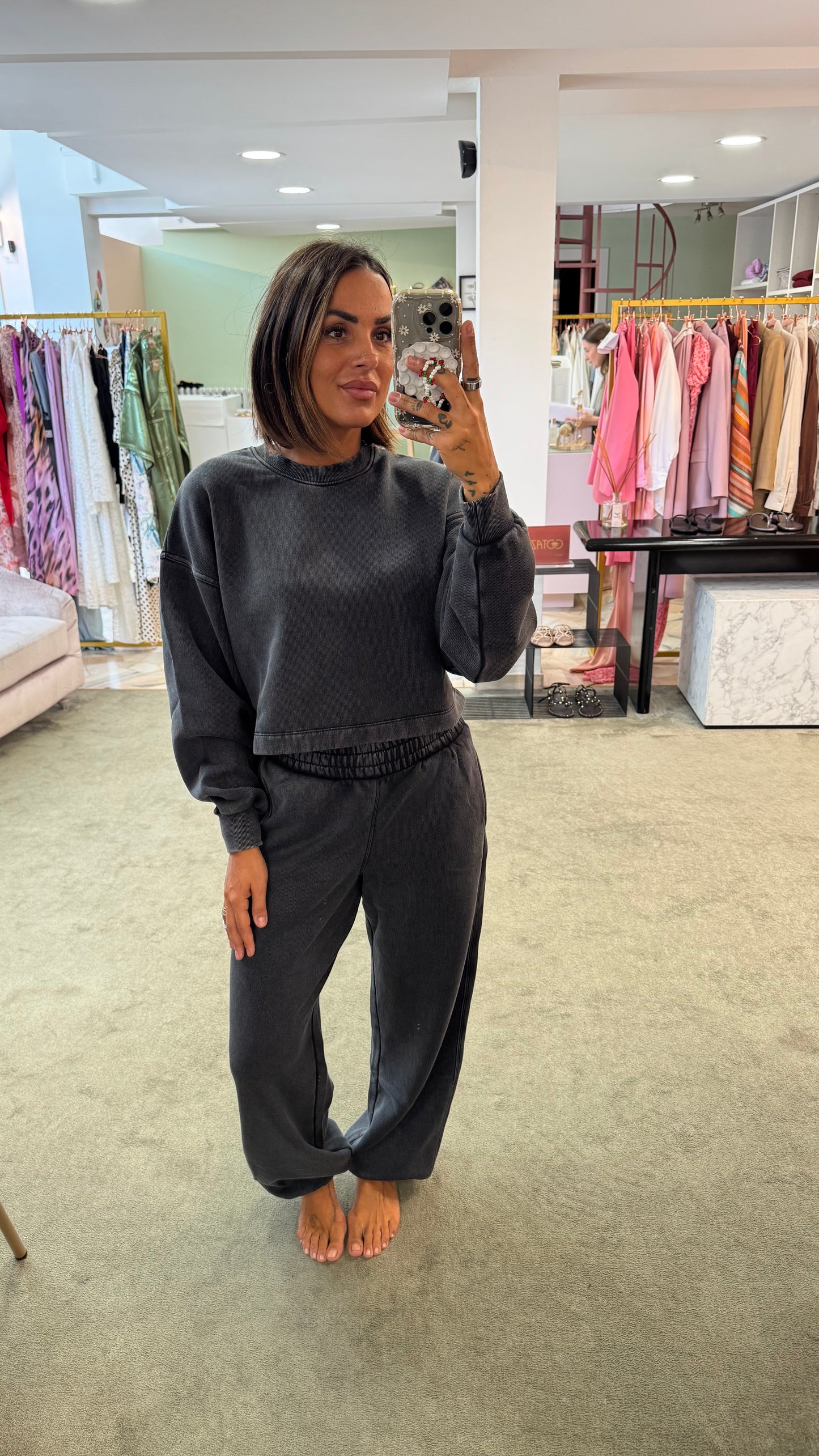 Felpa crop grigia stonewashed jx