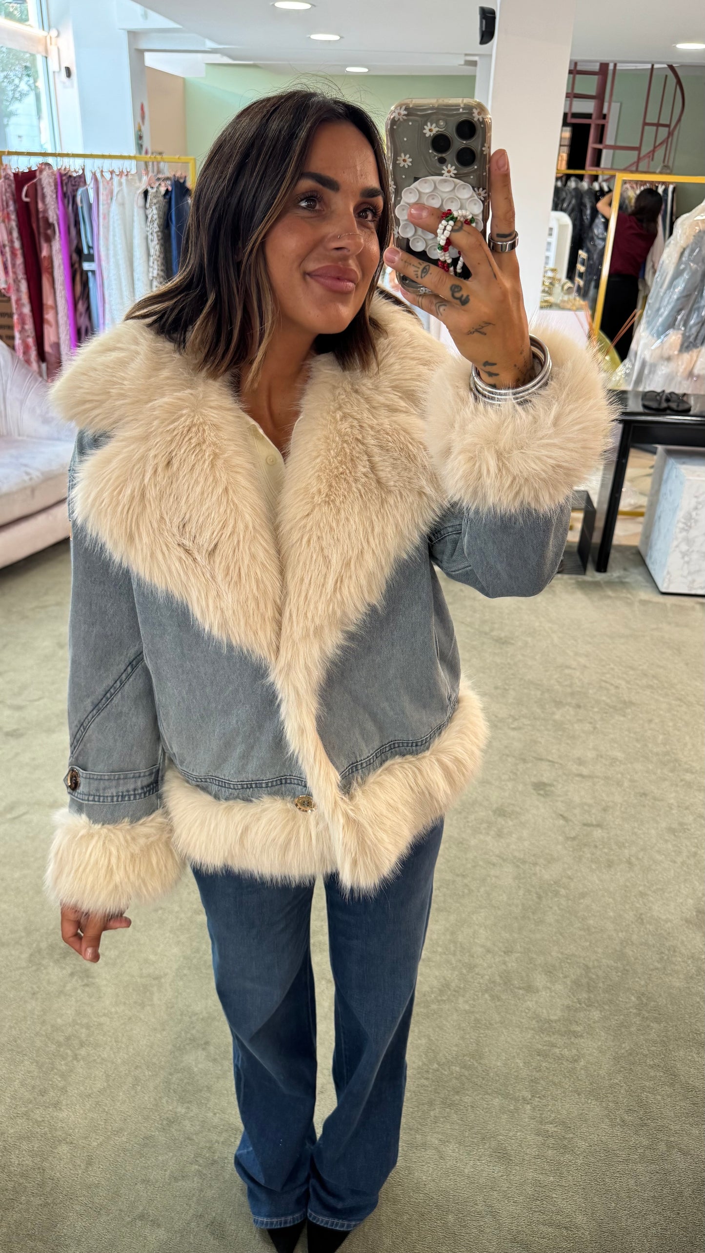 Giacca in jeans con pelo fake fr