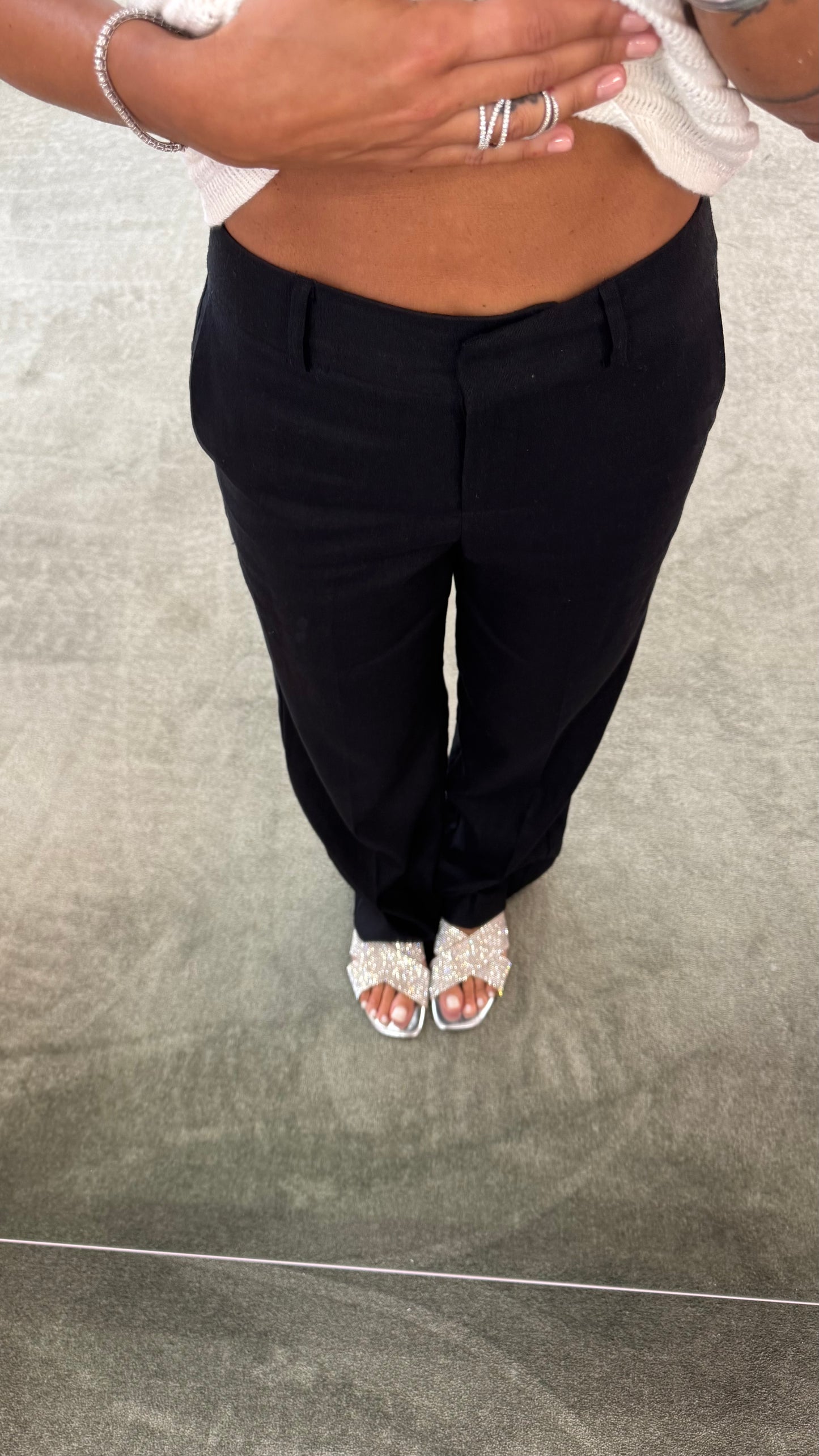 Pantaloni neri dritti in lino sl