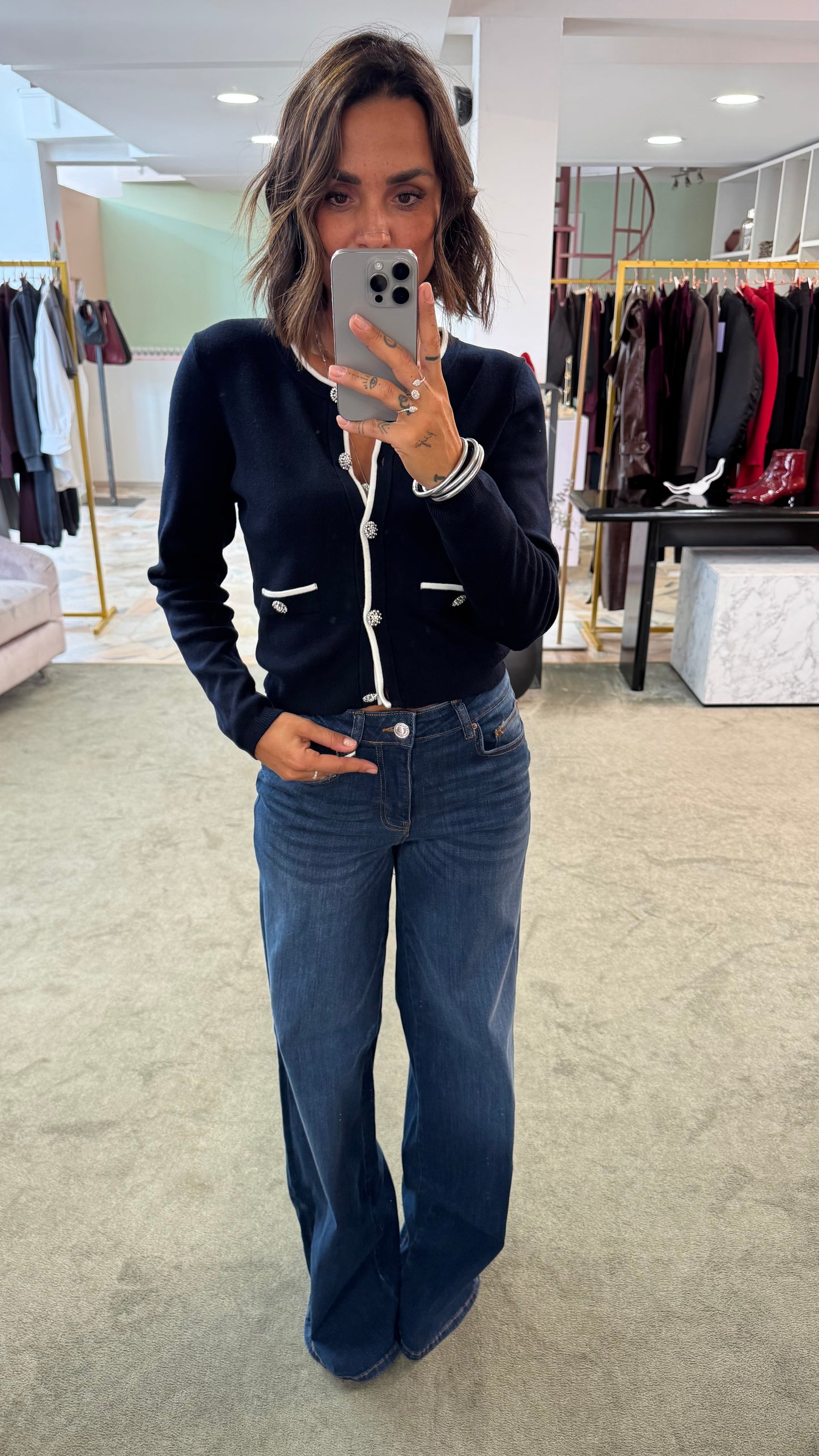 Jeans wide leg denim scuro elasticizzato fr