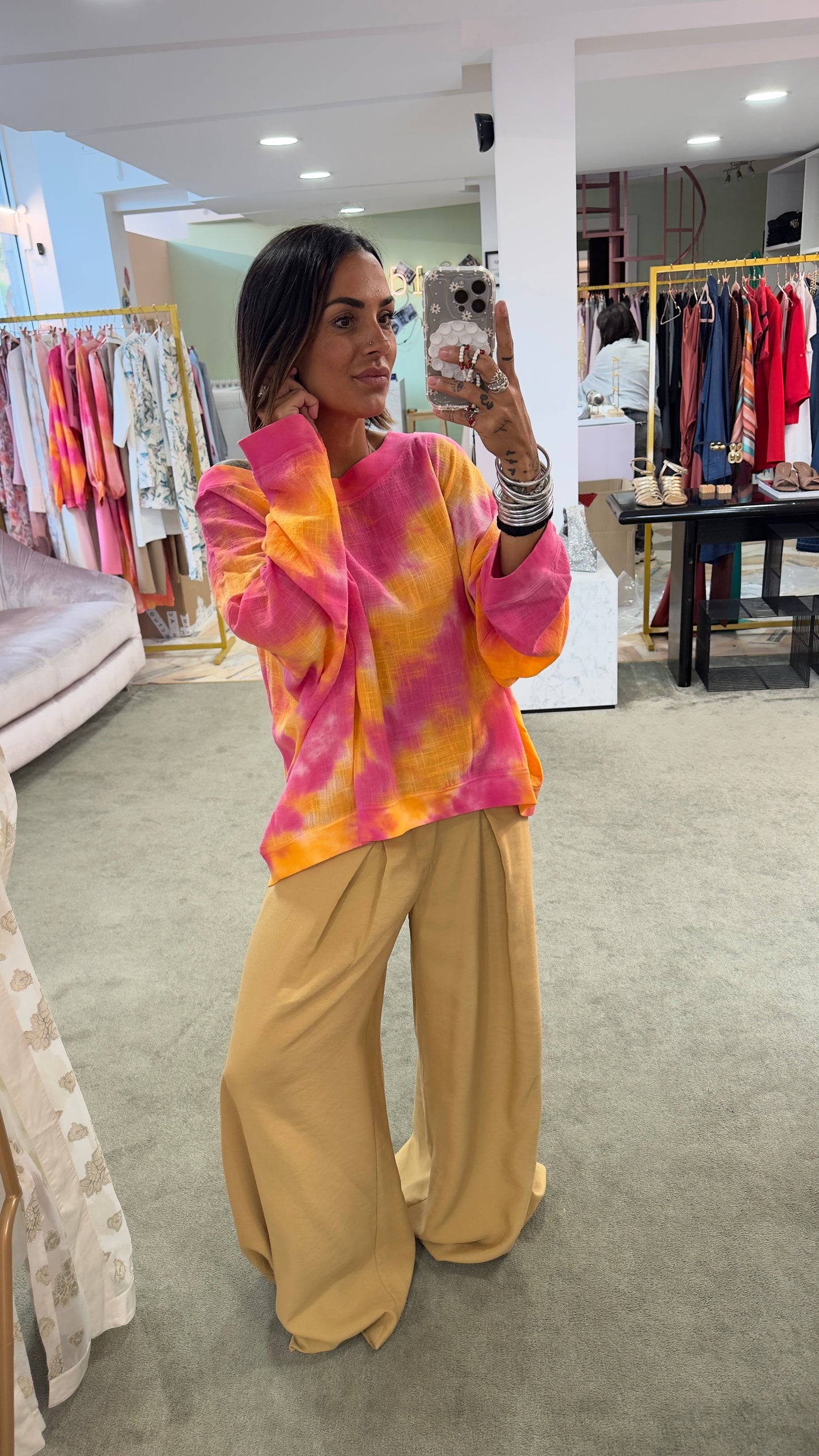 Felpa in garza fucsia tie-dye Don't@me