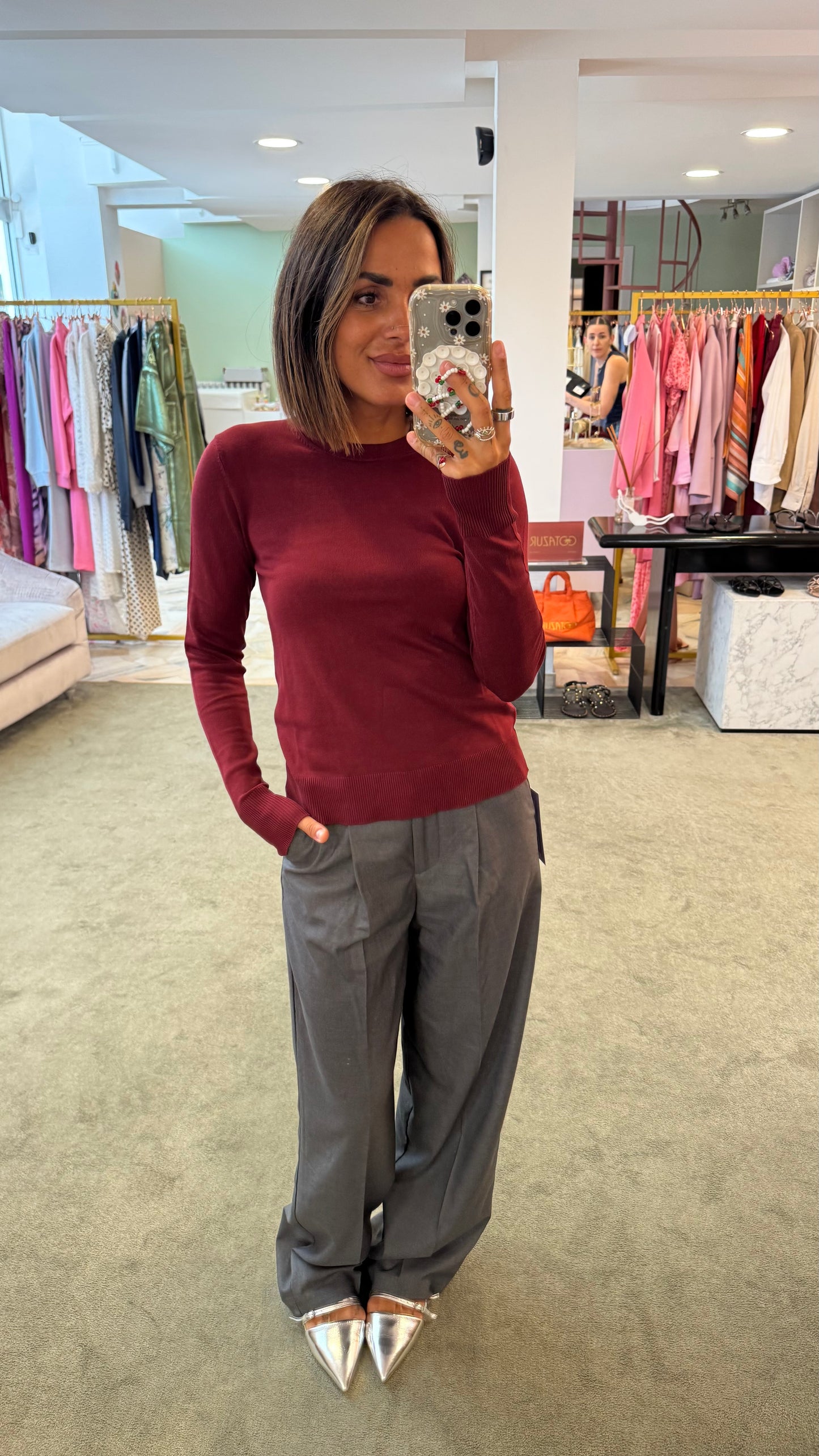 Maglione bordeaux girocollo in viscosa jx