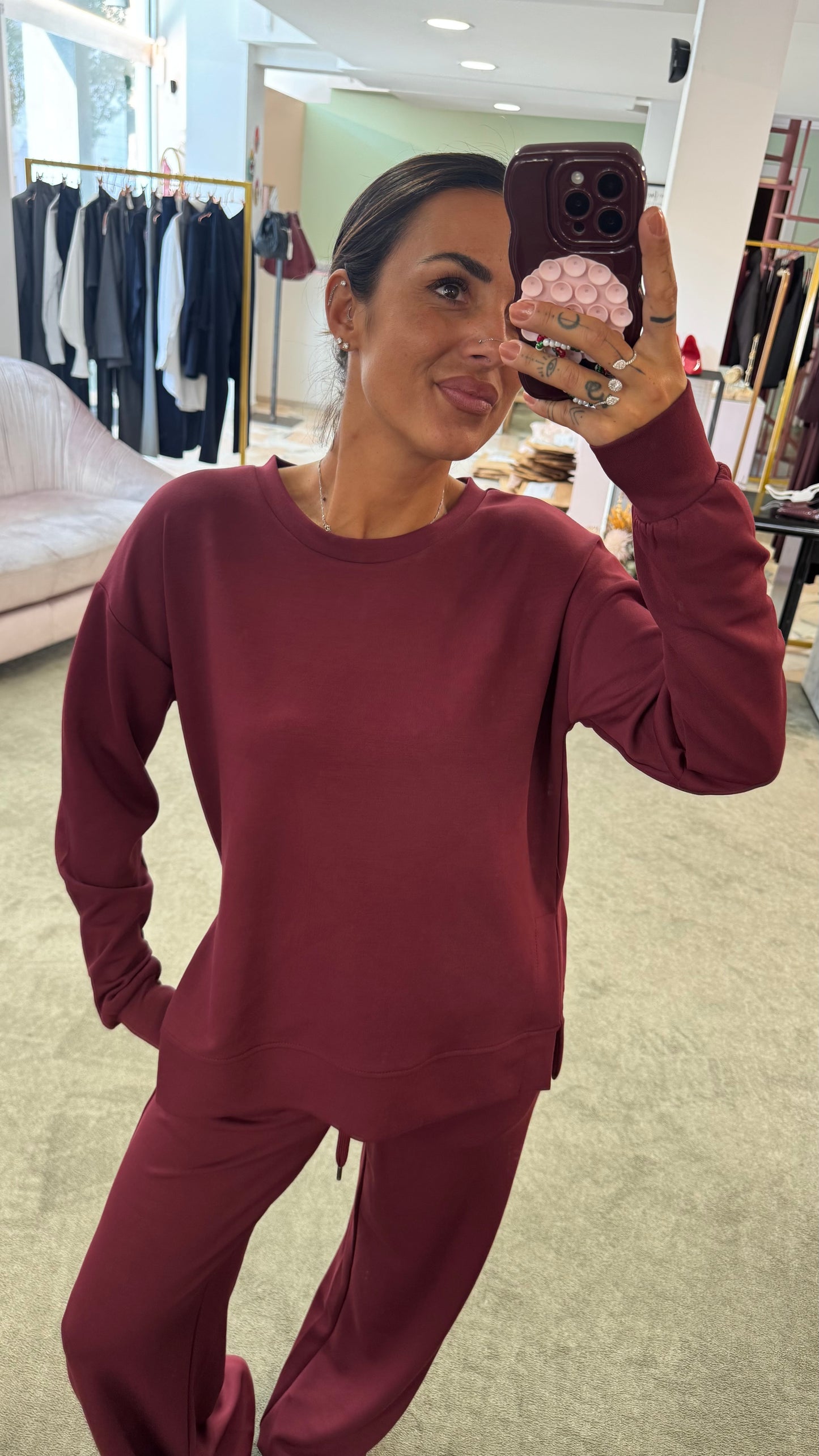 Felpa bordeaux girocollo in modal sy