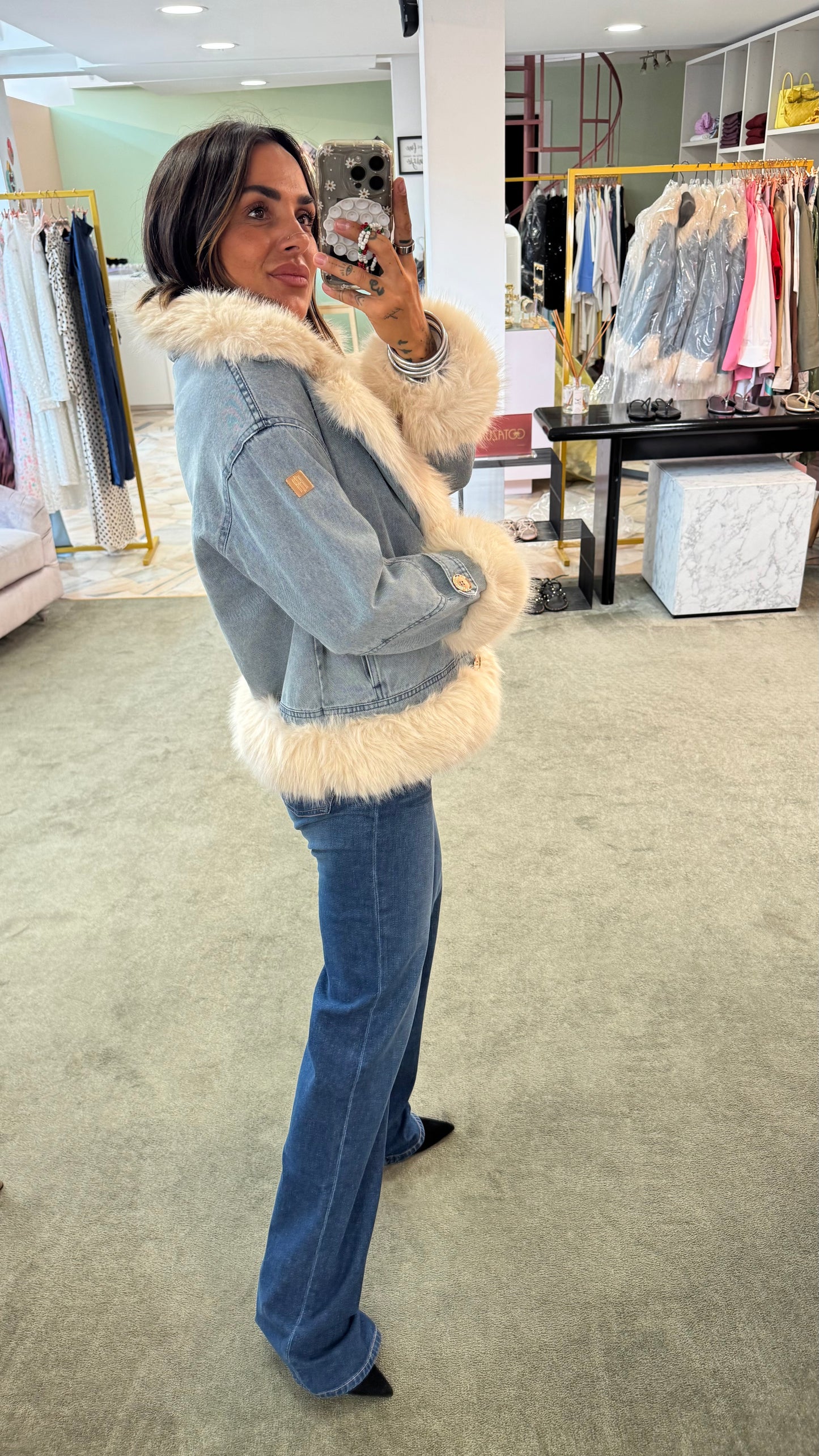 Giacca in jeans con pelo fake fr