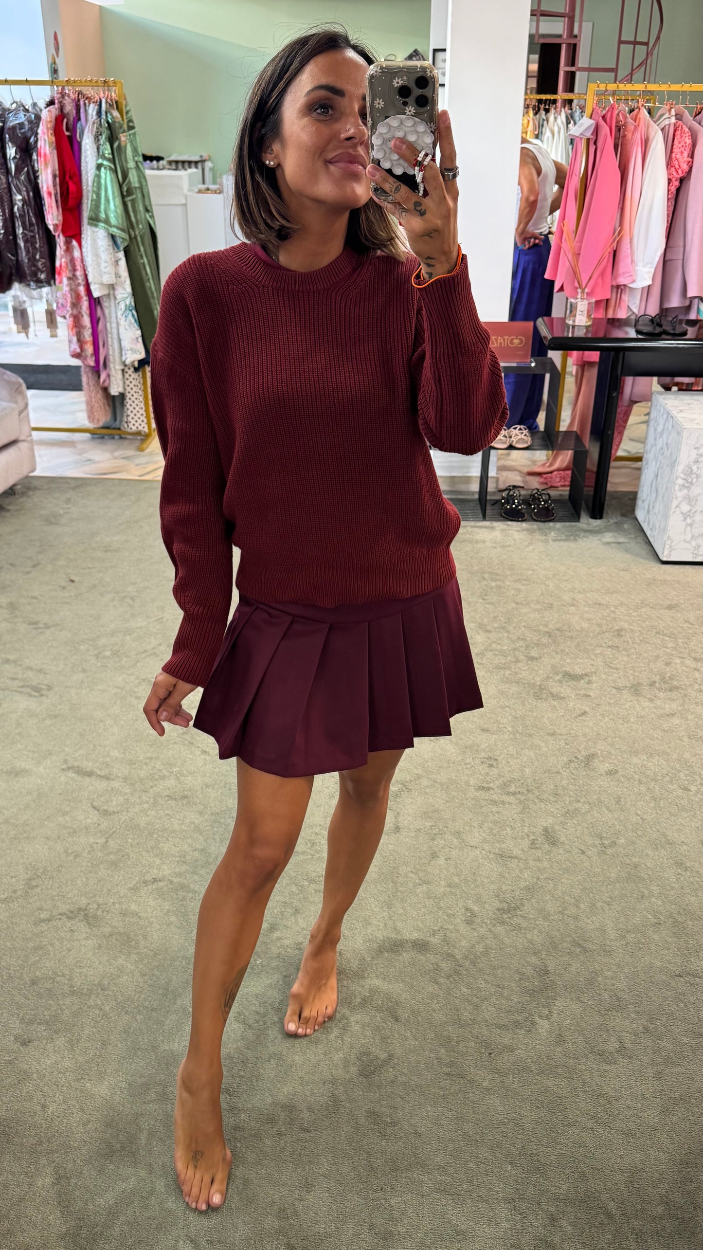 Gonna pantaloncino bordeaux a pieghe Hinnominate
