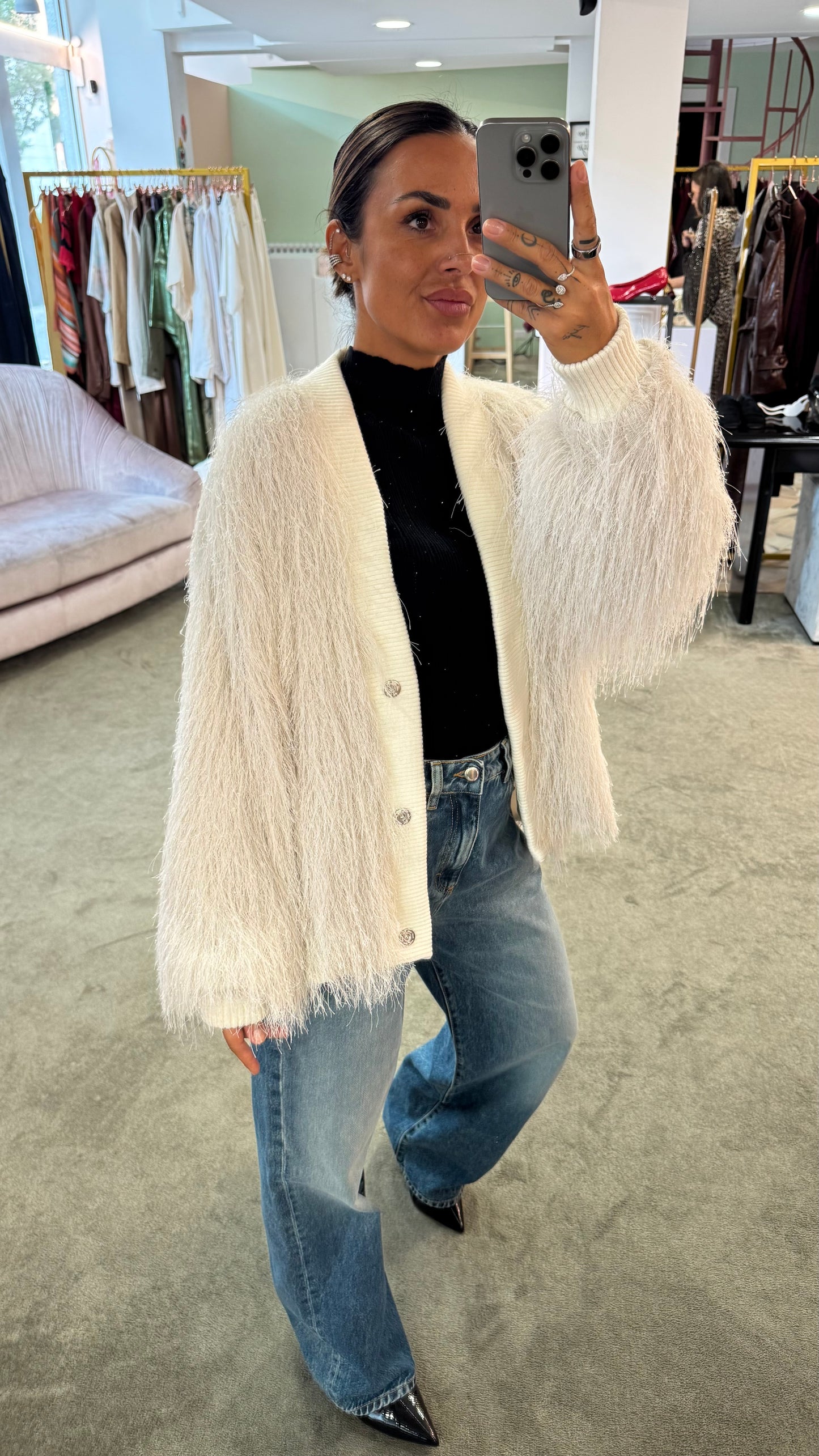 Cardigan bomber bianco piume Actualee