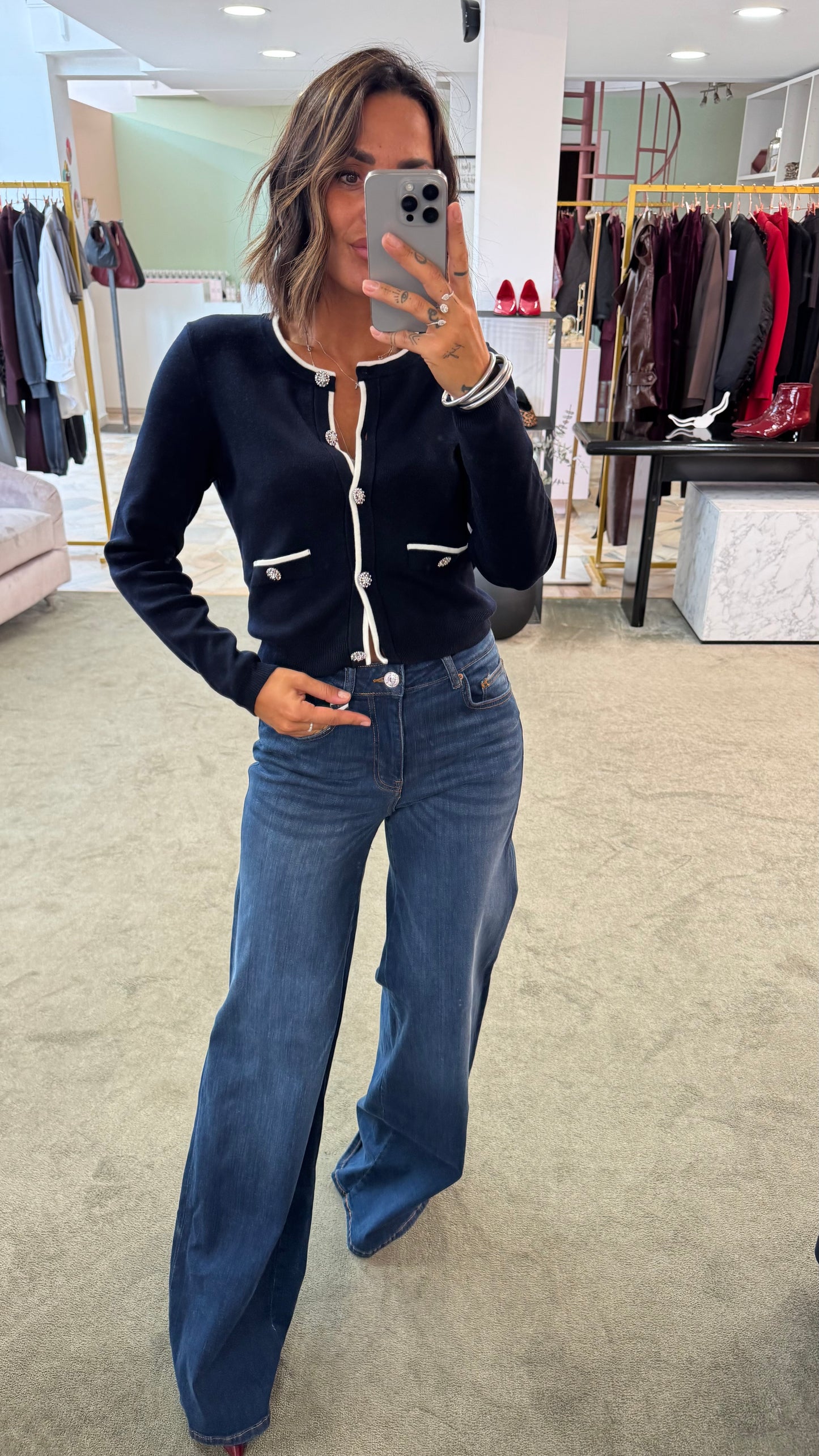 Jeans wide leg denim scuro elasticizzato fr