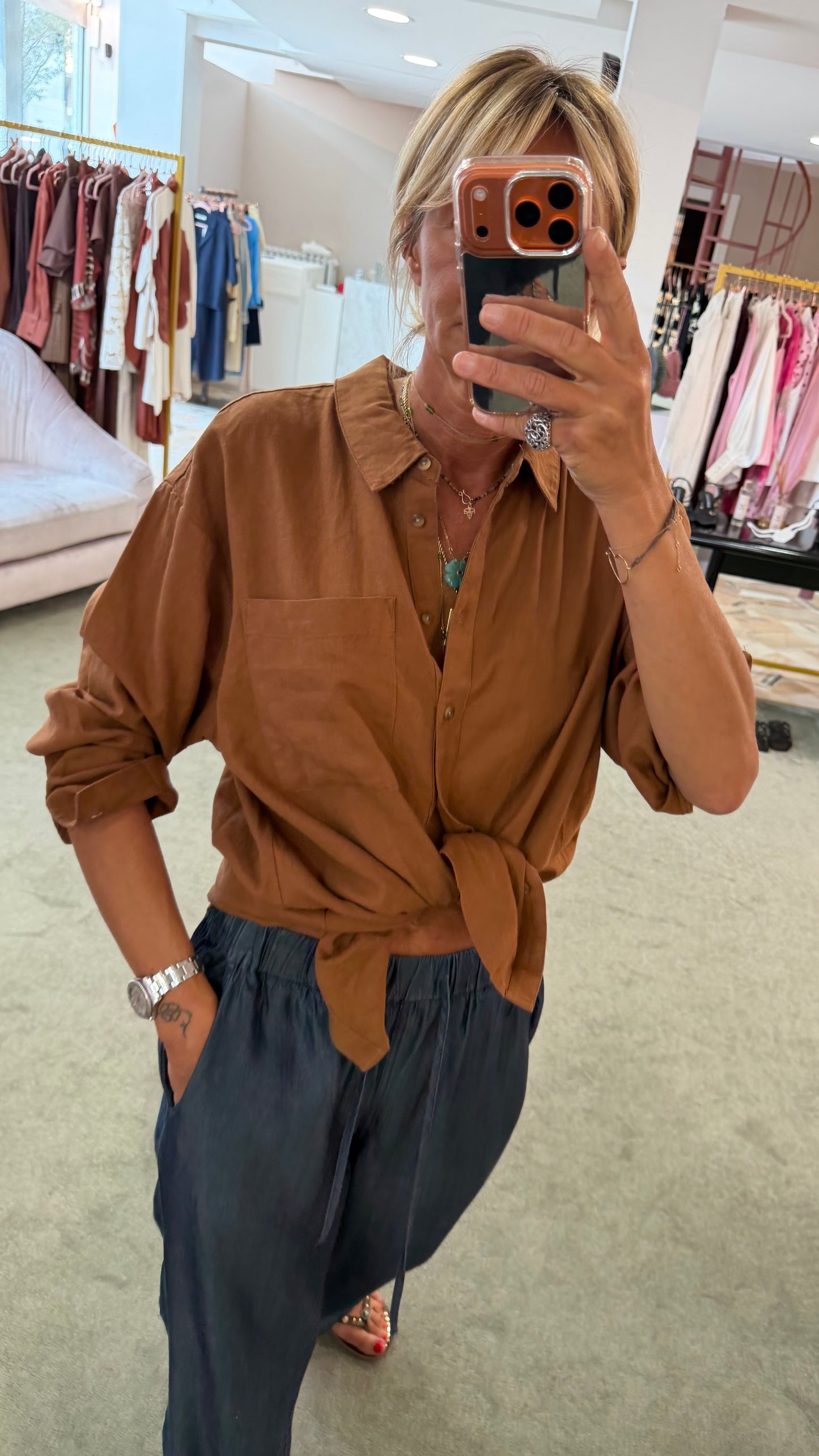 Camicia mattone in lino sy