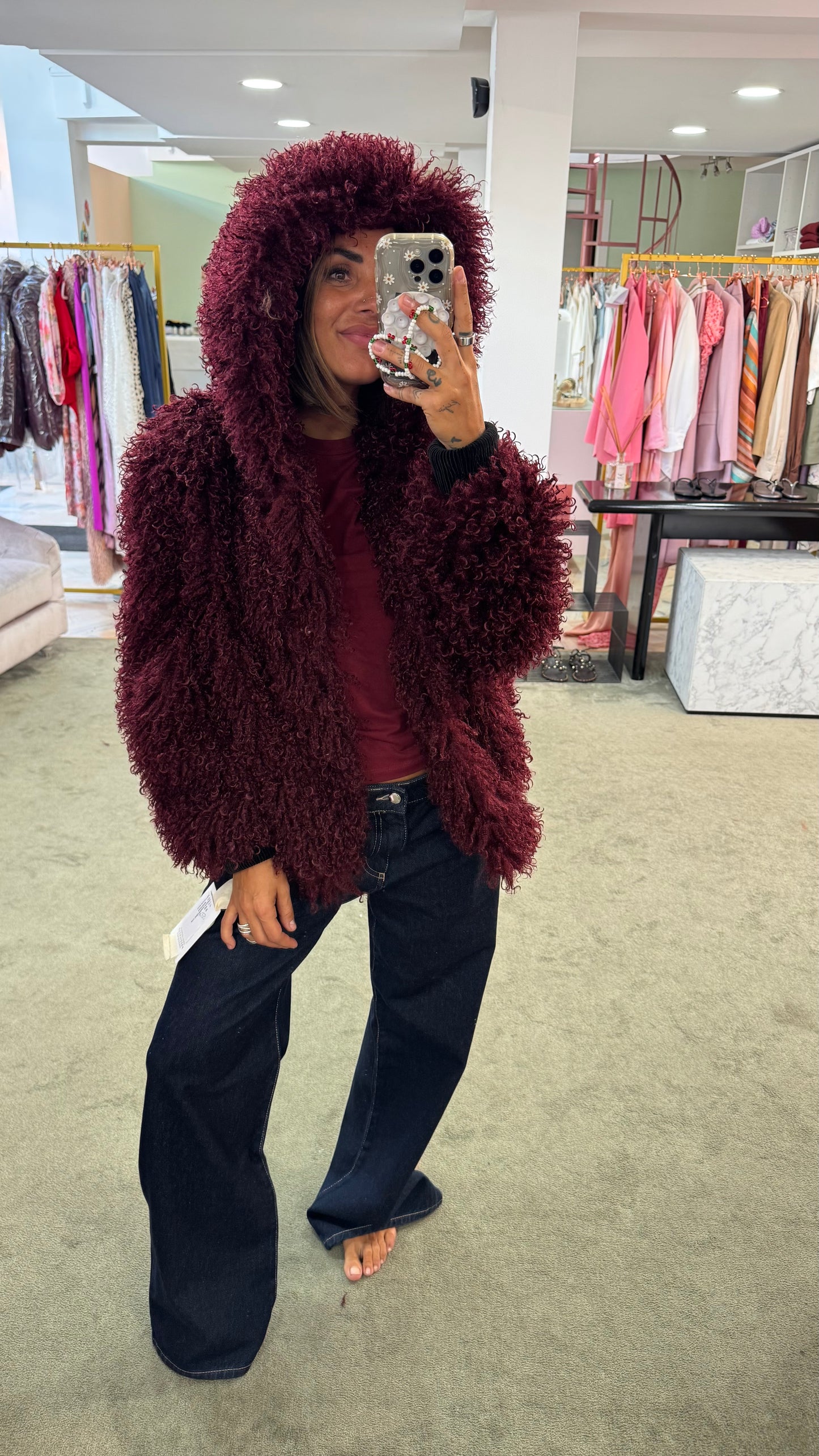Bomber mongolia eco bordeaux con cappuccio