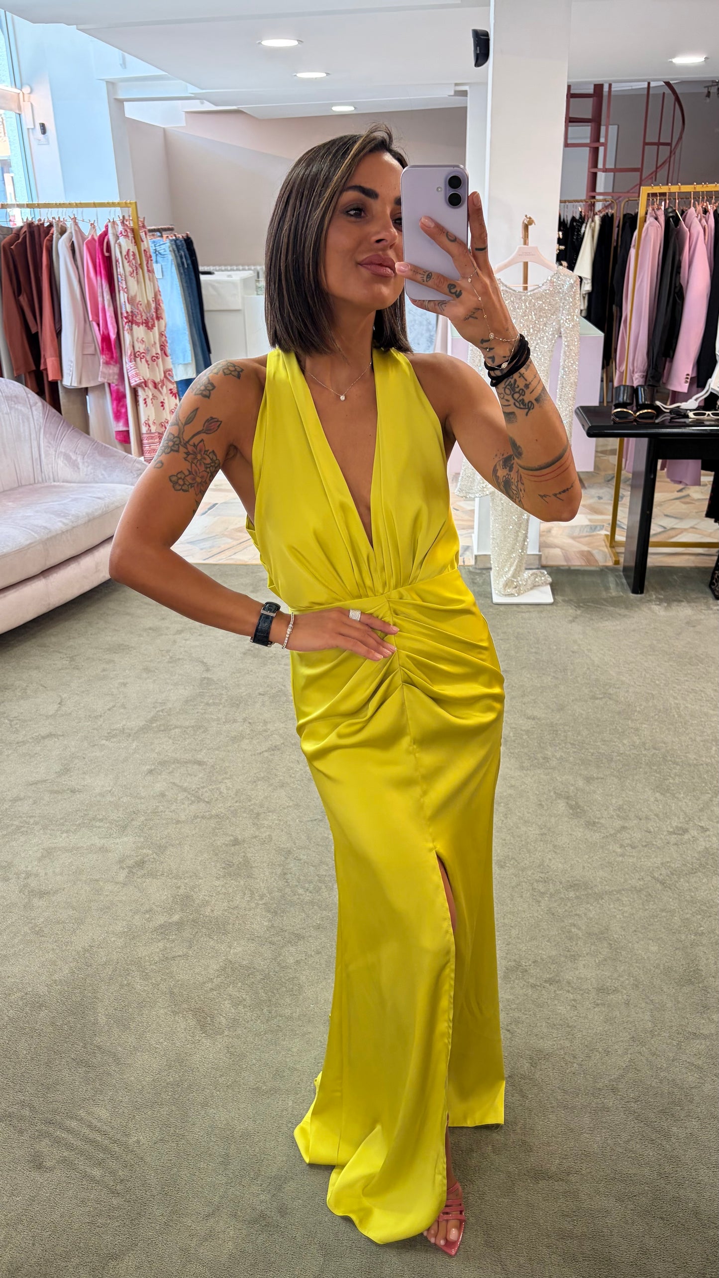 Abito lungo lime satin Actualee