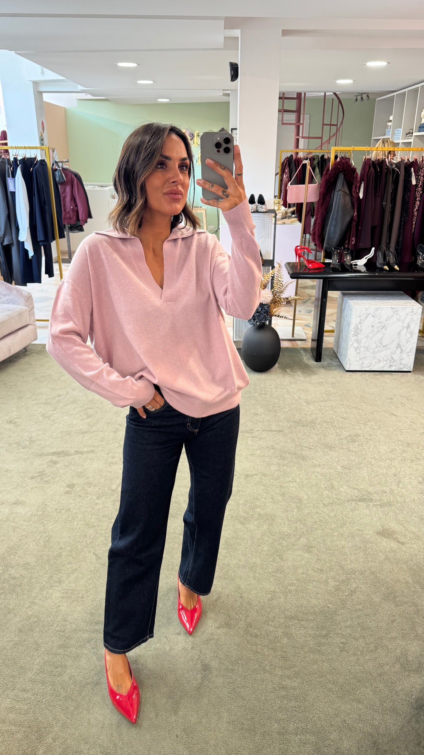 Maglione polo rosa lh