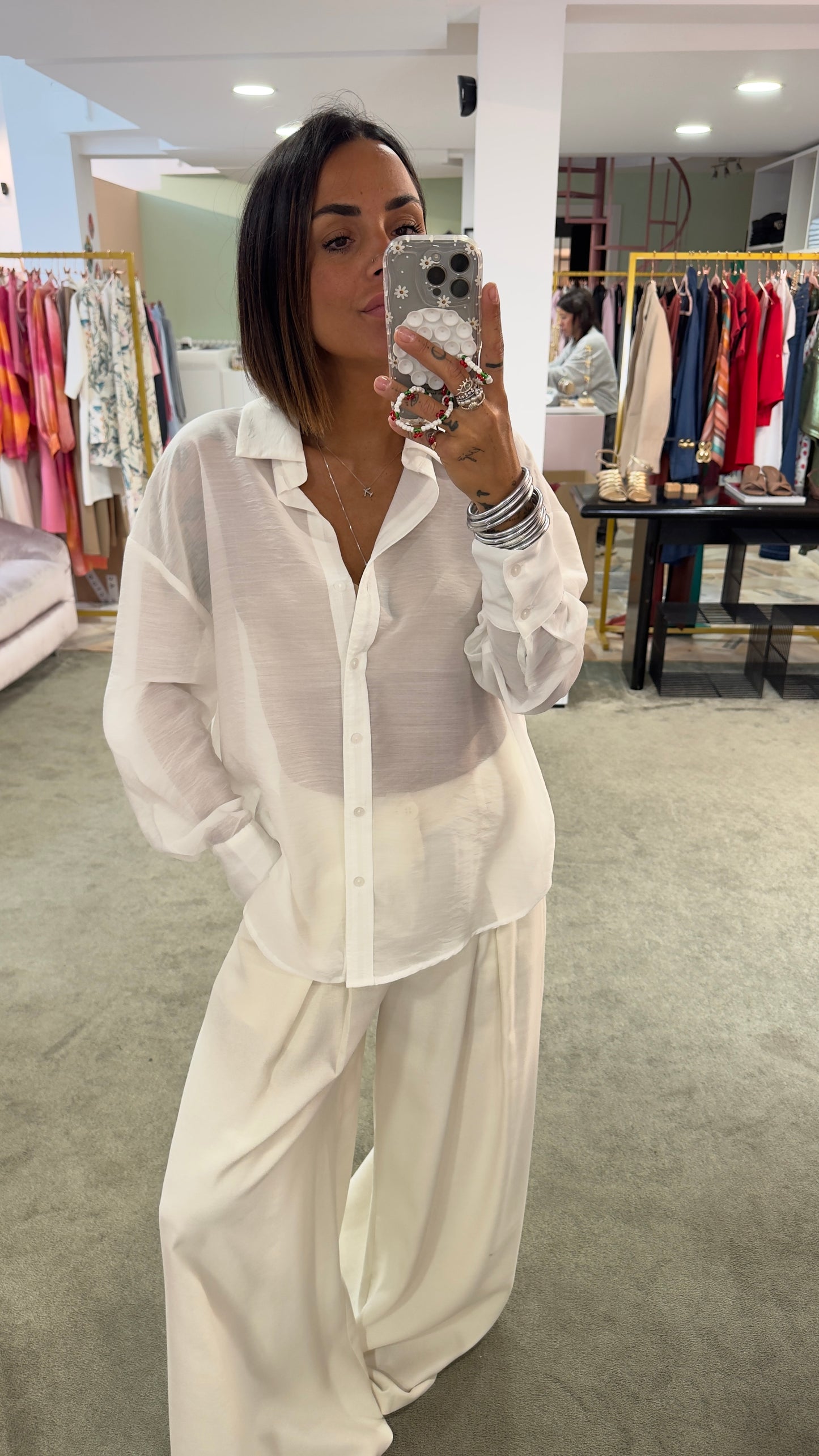 Pantaloni bianco burro a palazzo con pences ay