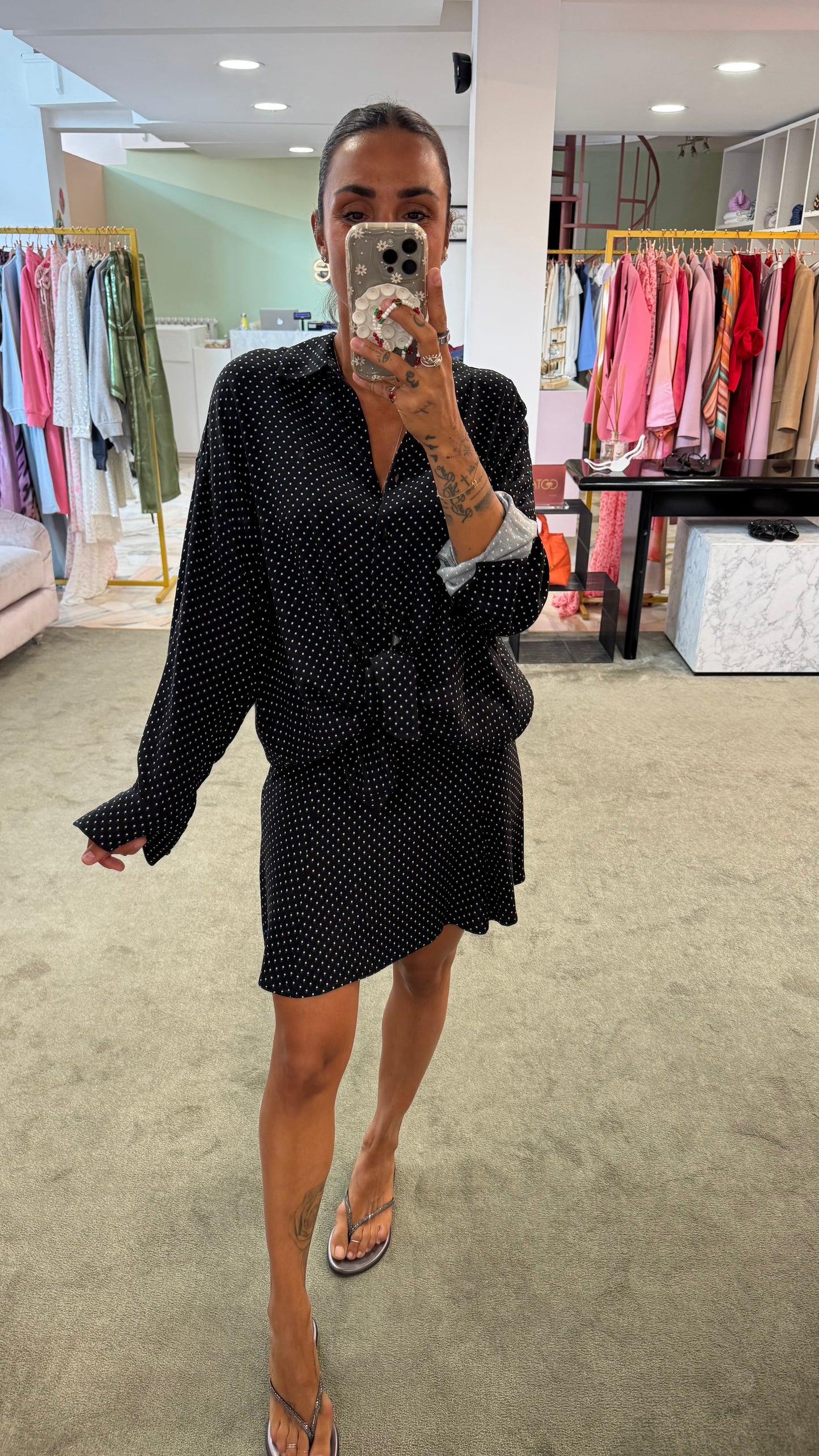 Camicia clelia MAR DE MARGARITAS nera a pois piccoli