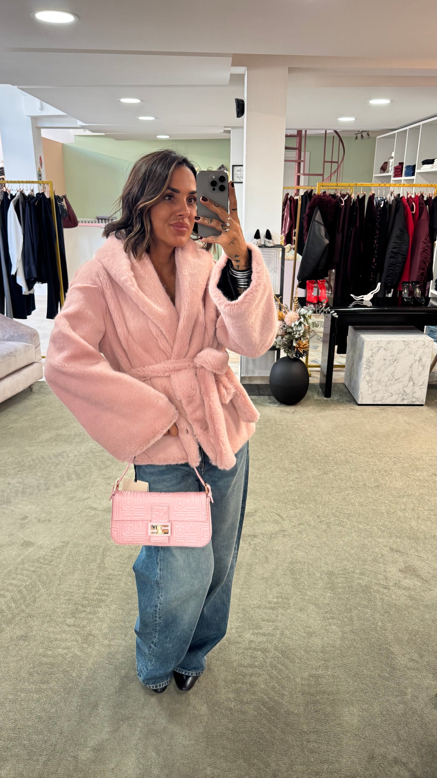 Pelliccia eco rosa luxury con cappuccio ys