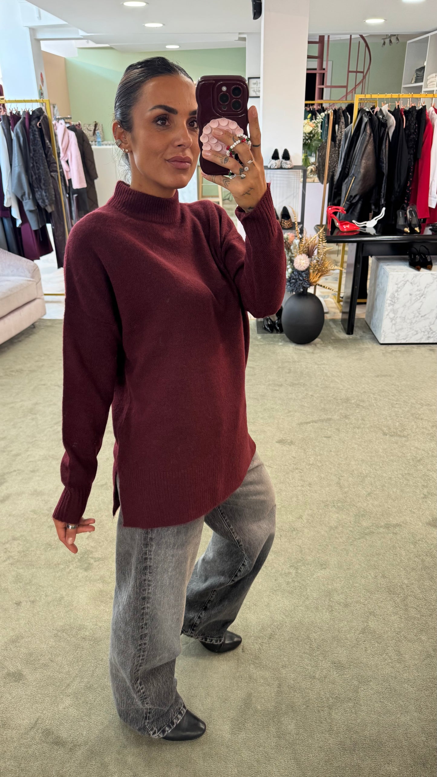 Maglione lupetto bordeaux sy