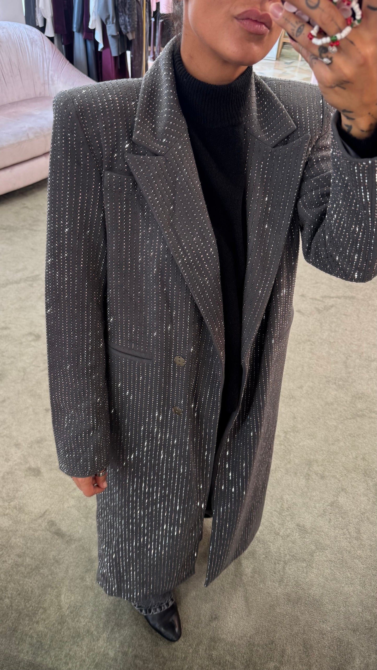Cappotto lungo grigio cristalli tw