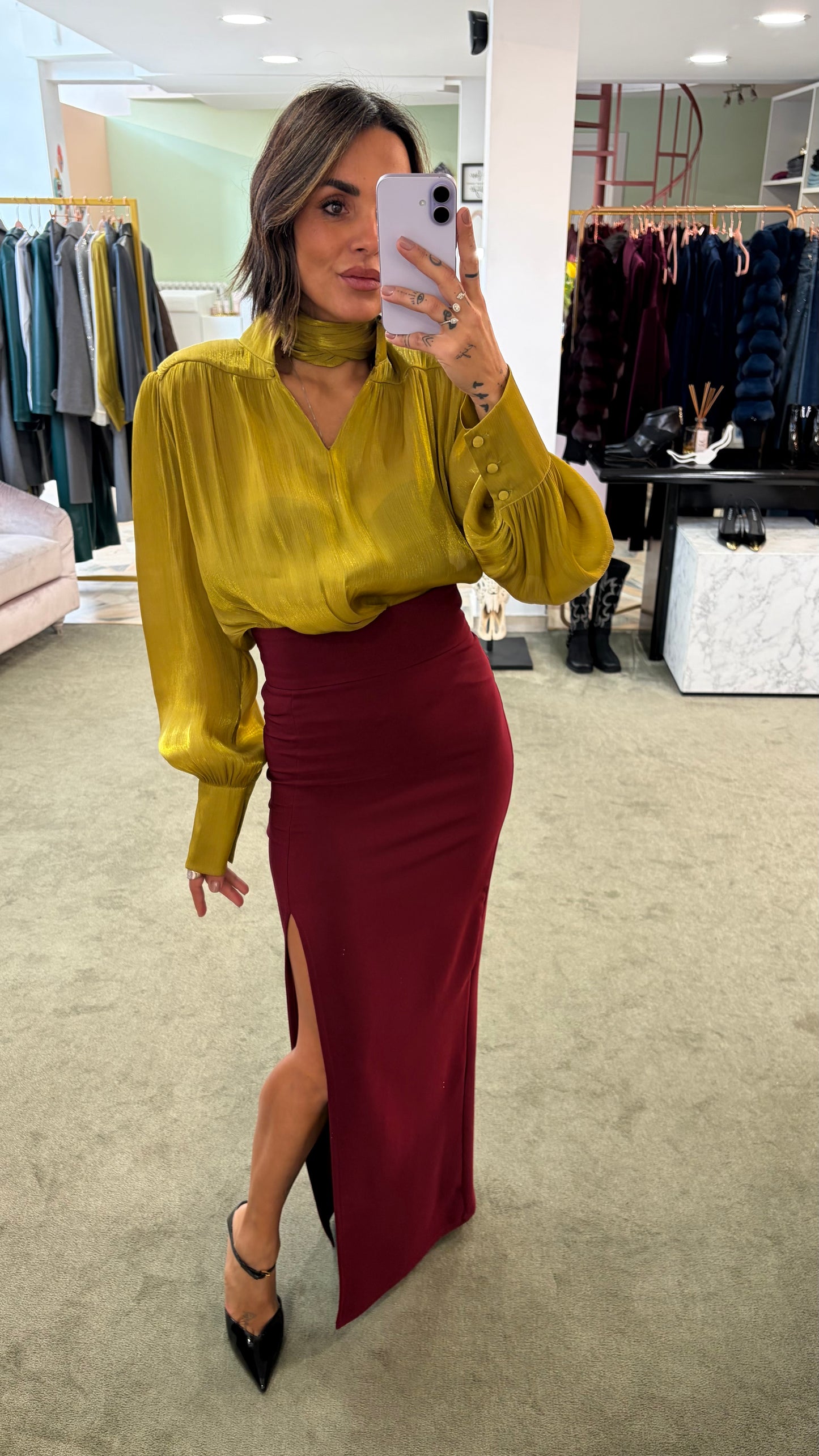 Camicia lime satin con sciarpina Actualee