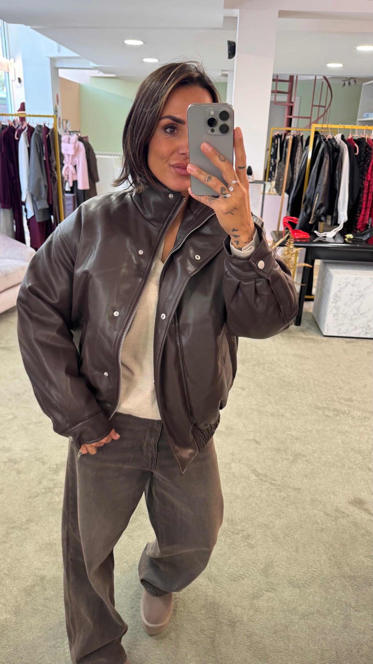 Bomber aviator marrone testa di moro imbottito in ecopelle gl