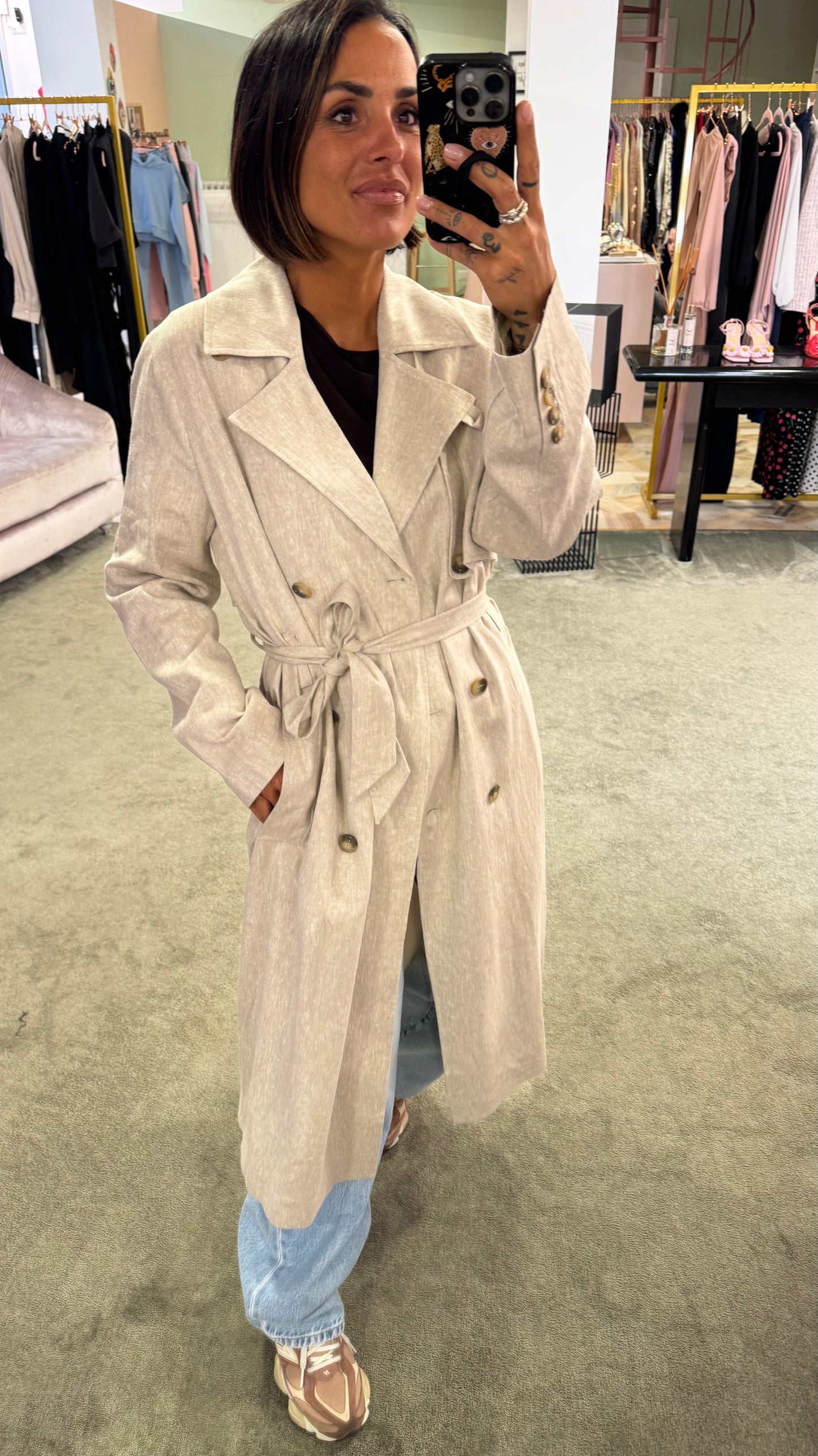 Trench beige melange in lino sl