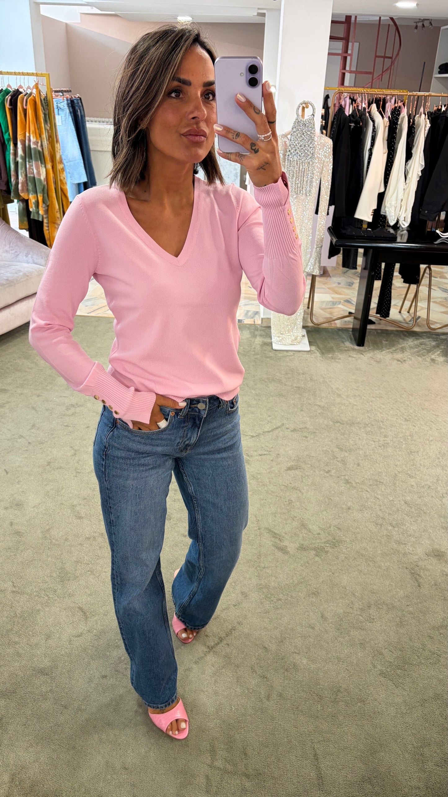 Maglione scollo a v rosa fr