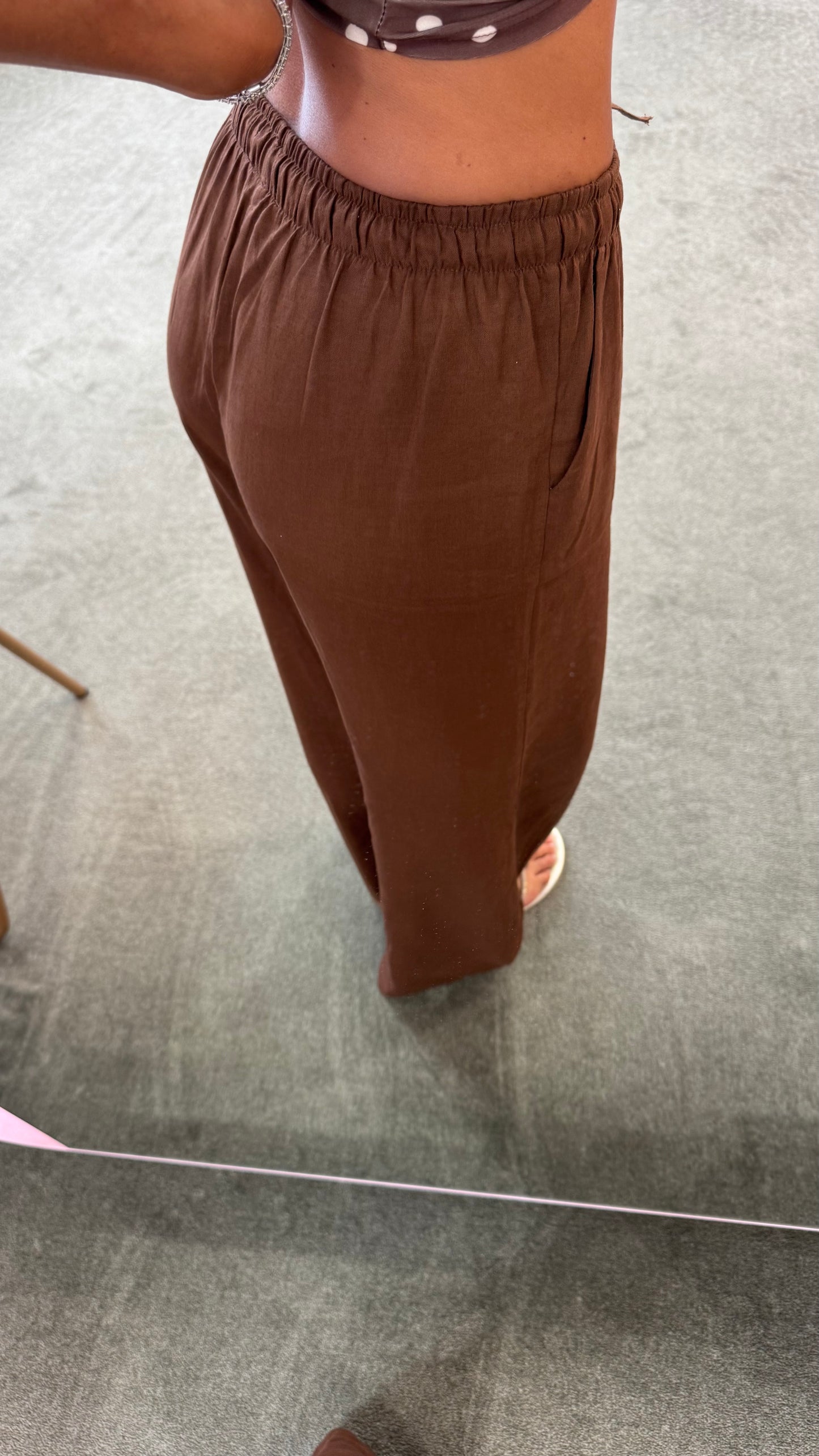 Pantaloni tabacco in lino con coulisse ep