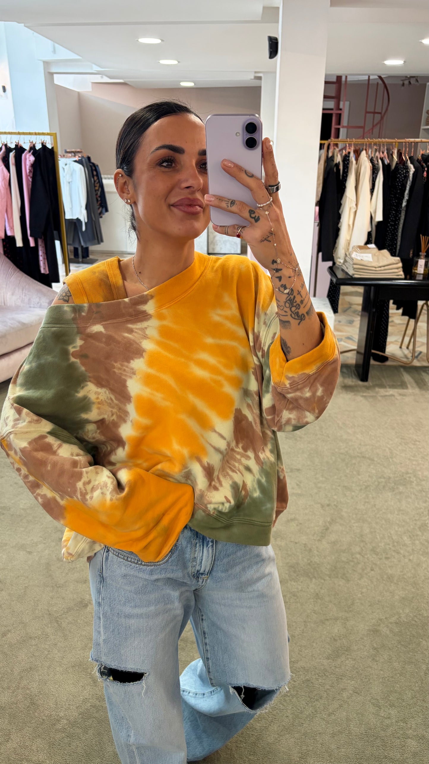 Felpa gialla verde tie-dye scollo tondo Don't@Me